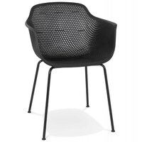 IDIMEX Lot de 4 chaises ALICANTE pour salle à manger ou cuisine design  retro avec accoudoirs coque en plastique noir et 4 pieds croisé noir pas  cher 