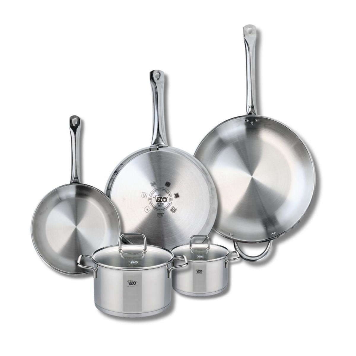 ELO Ensemble de 3 Poêles de cuisson 24, 28 et 32 cm et 2 faitouts 14 et 20 cm Elo Profi Citrin