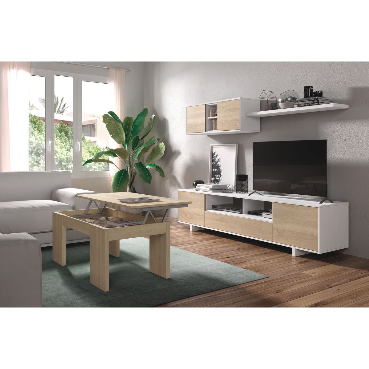 Ensemble meuble TV bas et haut  ELLIUS L200 cm