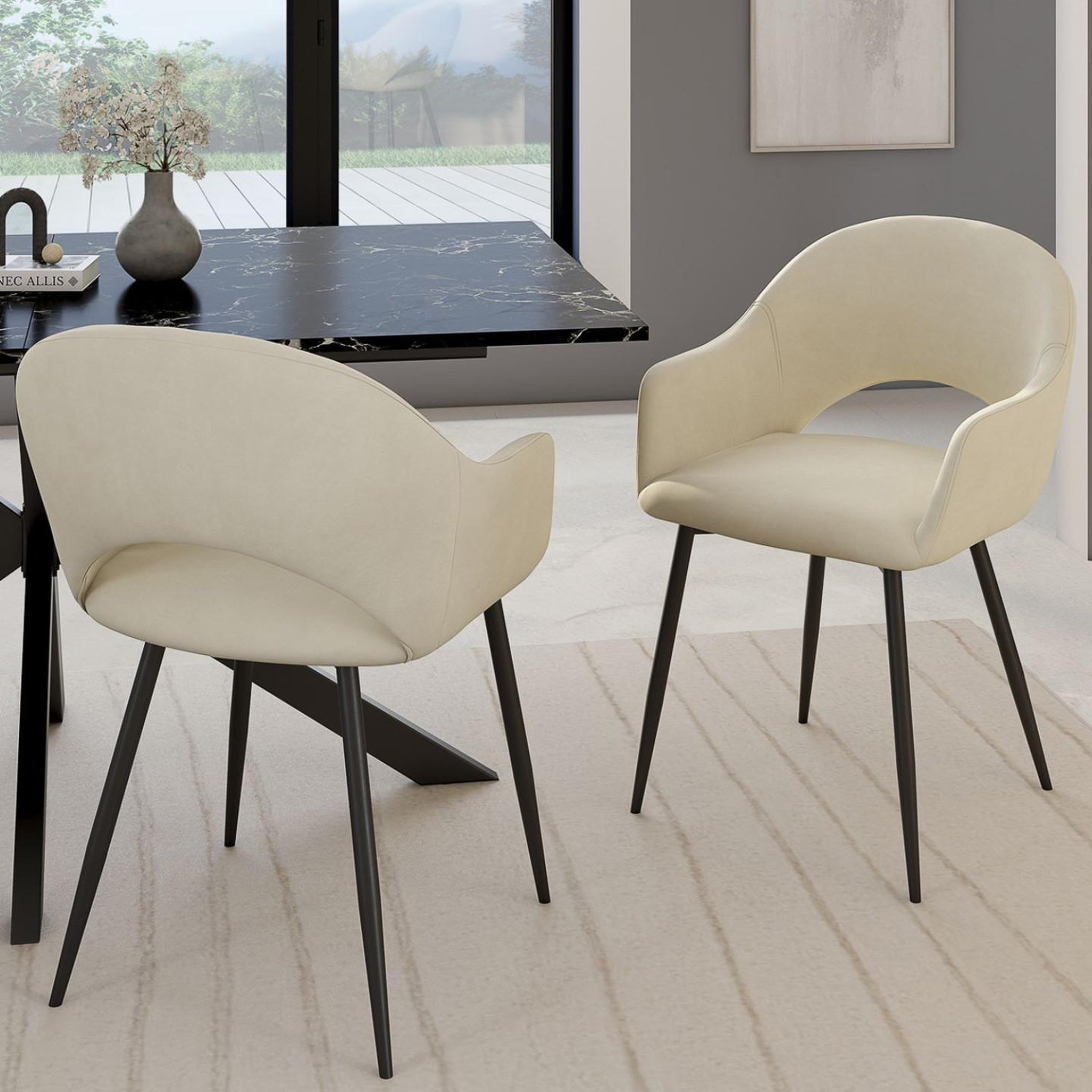 Voir la diapositive 2 : ID MARKET Lot de 2 chaises de salle à manger, fauteuils de table clara en velours crème
