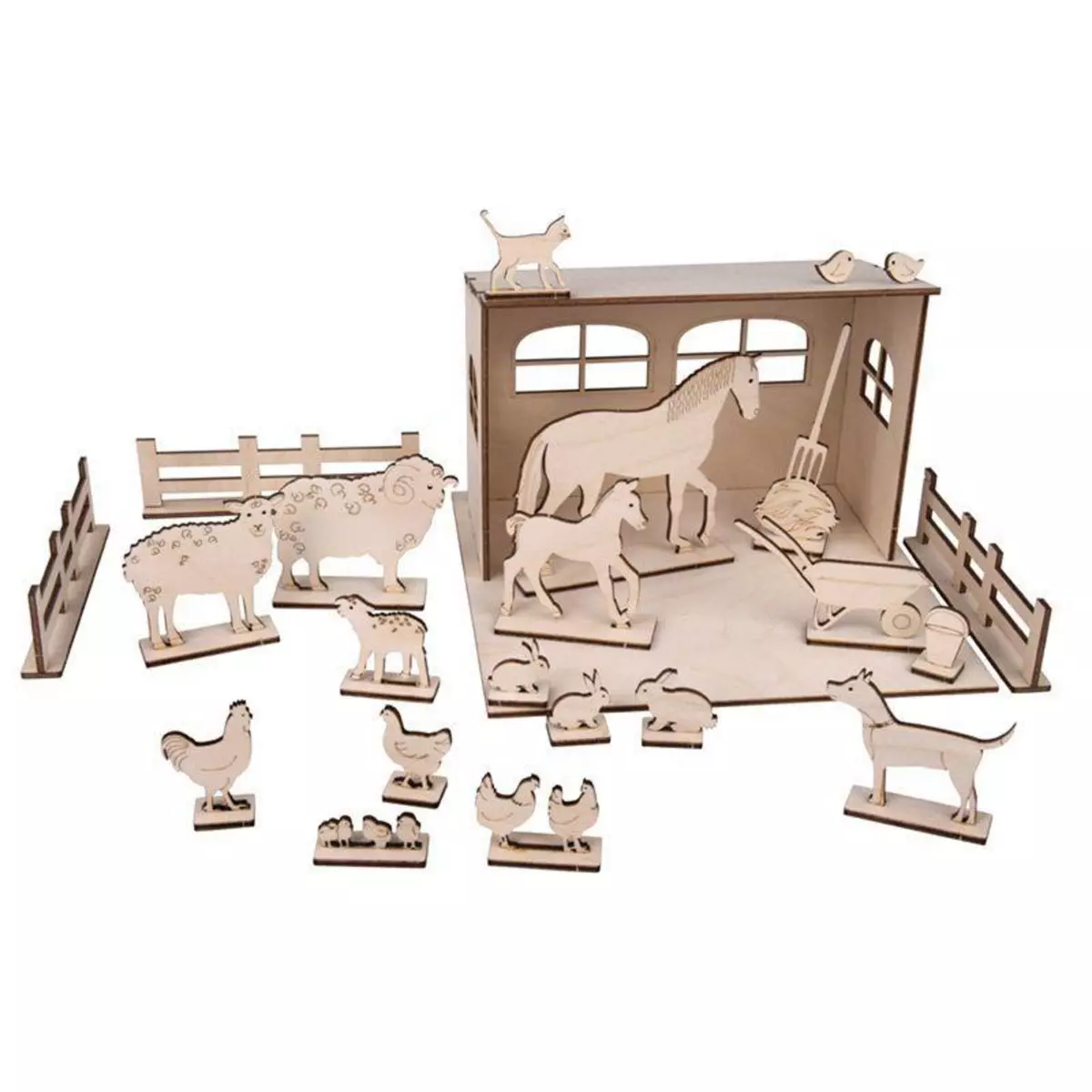 Rayher Kit Décor 3D Ferme en bois FSC 45 pièces