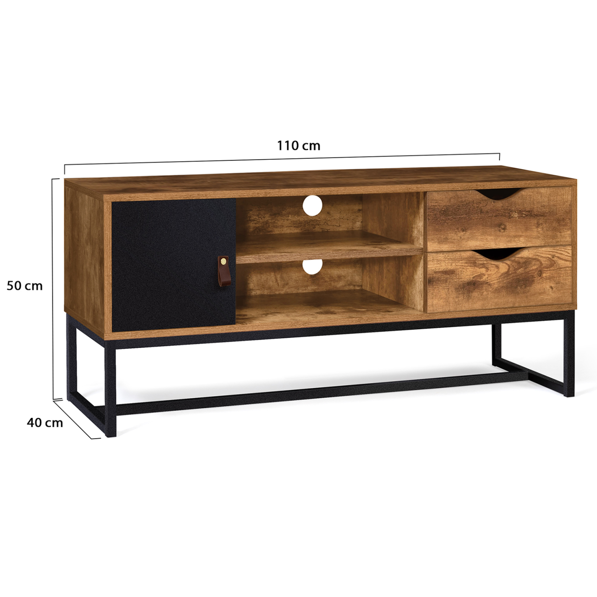 Voir la diapositive 6 : ID MARKET Meuble tv 110 cm chicago 2 tiroirs avec placard design industriel