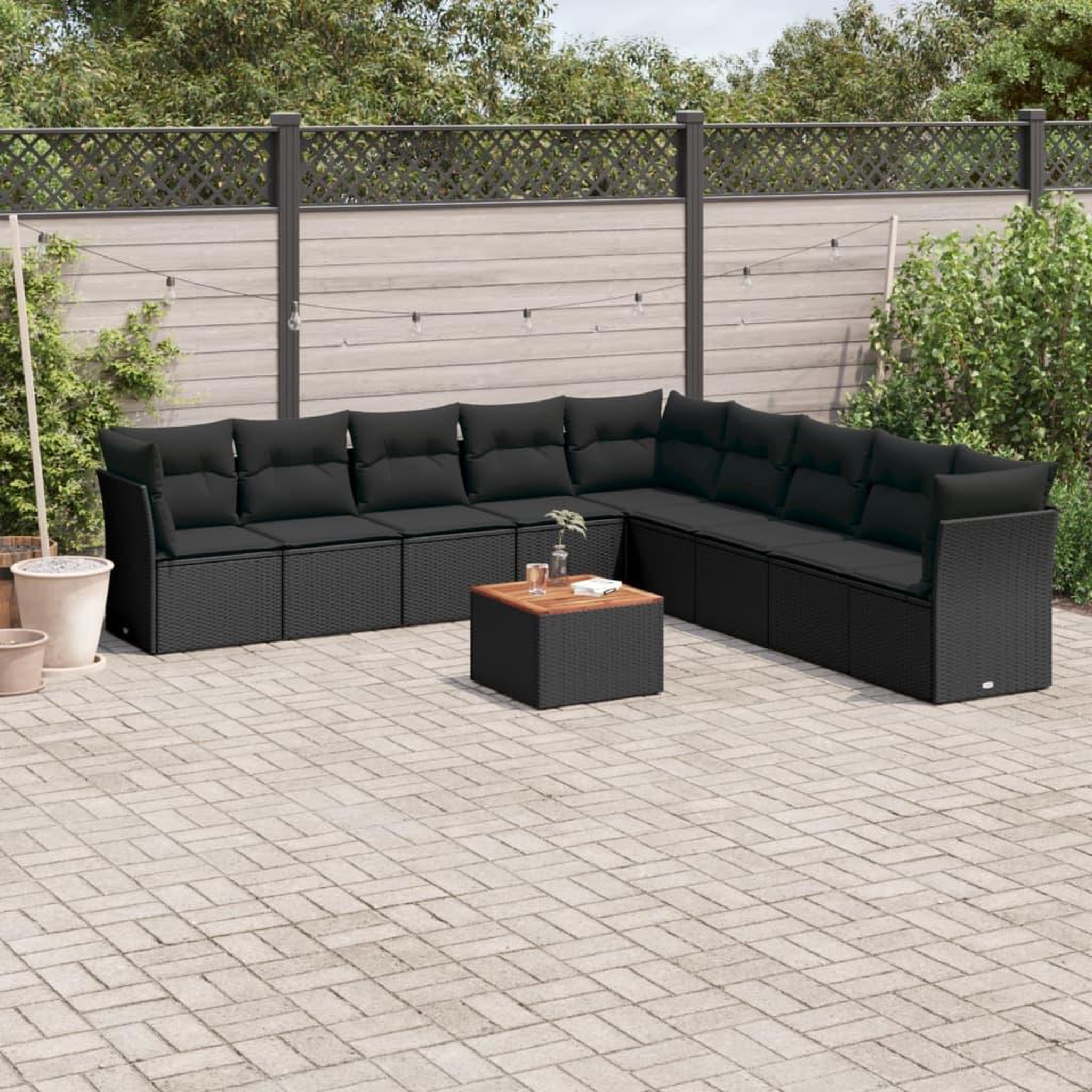 VIDAXL Salon de jardin 10 pcs avec coussins noir resine tressee