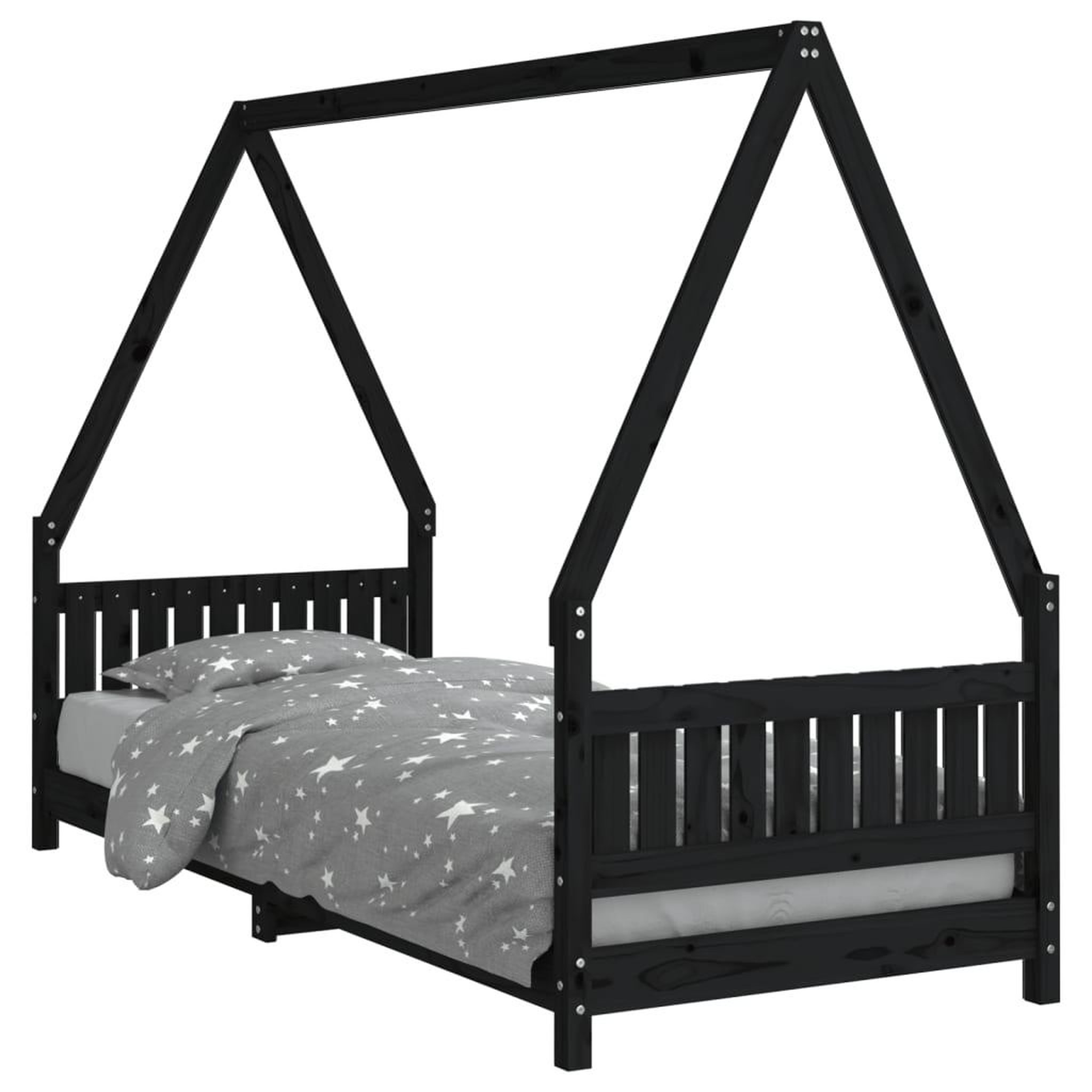 Voir la diapositive 2 : VIDAXL Cadre de lit pour enfants noir 80x200 cm bois de pin massif