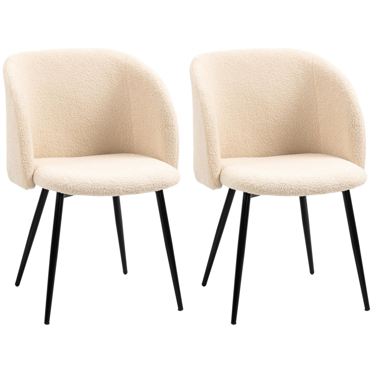 HOMCOM Chaises de visiteur design - lot de 2 chaises - piètement incliné effilé acier noir - revêtement effet laine bouclée beige