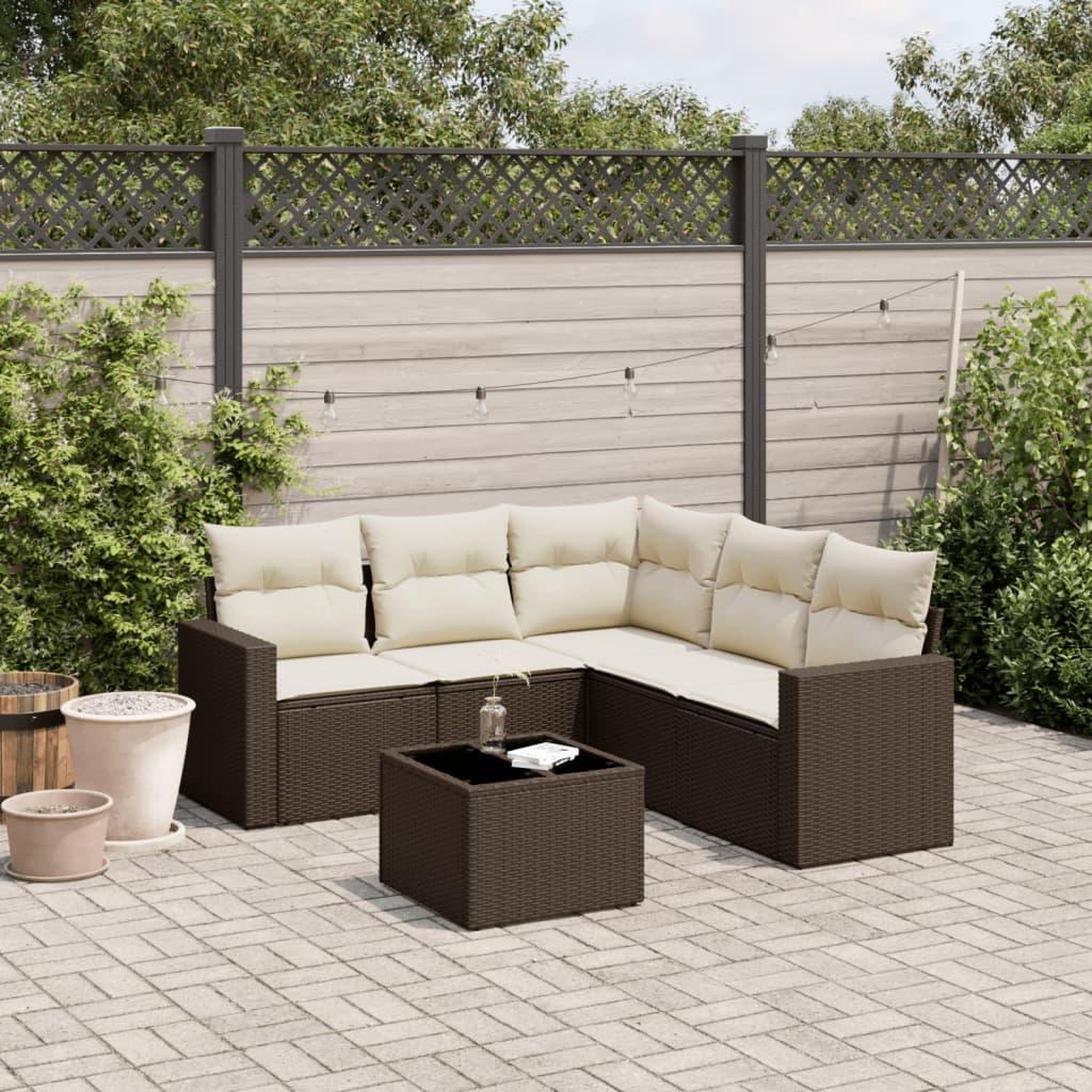 VIDAXL Salon de jardin avec coussins 6 pcs marron resine tressee