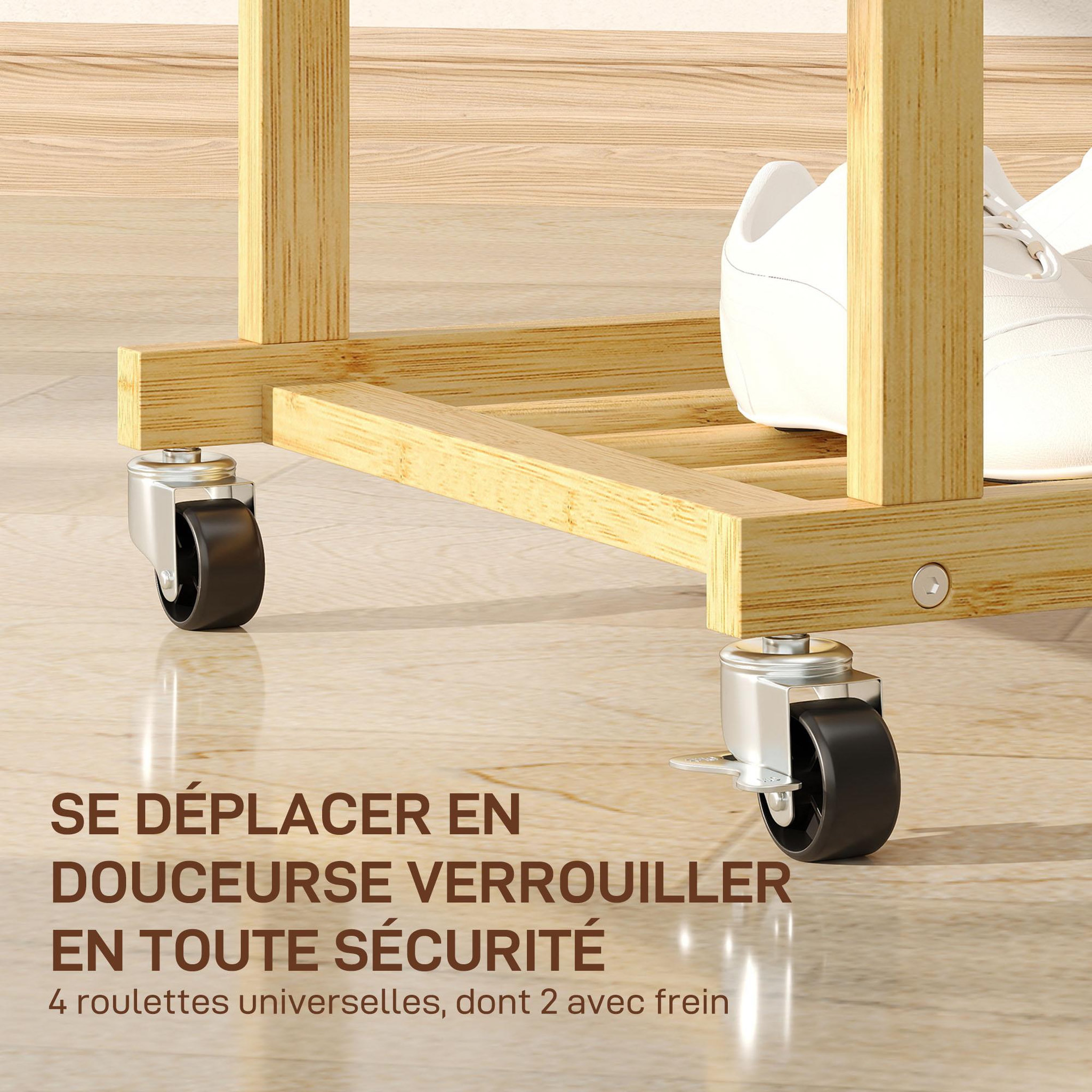 Voir la diapositive 6 : HOMCOM Portant bois bambou naturel verni - penderie mobile double barre et étagère - 80 x 40 x 160 cm