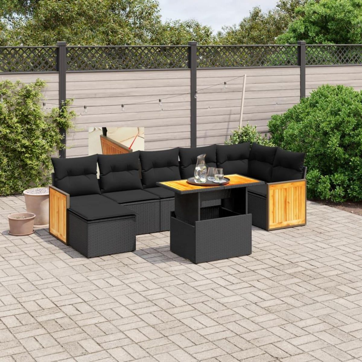 VIDAXL Salon de jardin 8 pcs avec coussins noir resine tressee