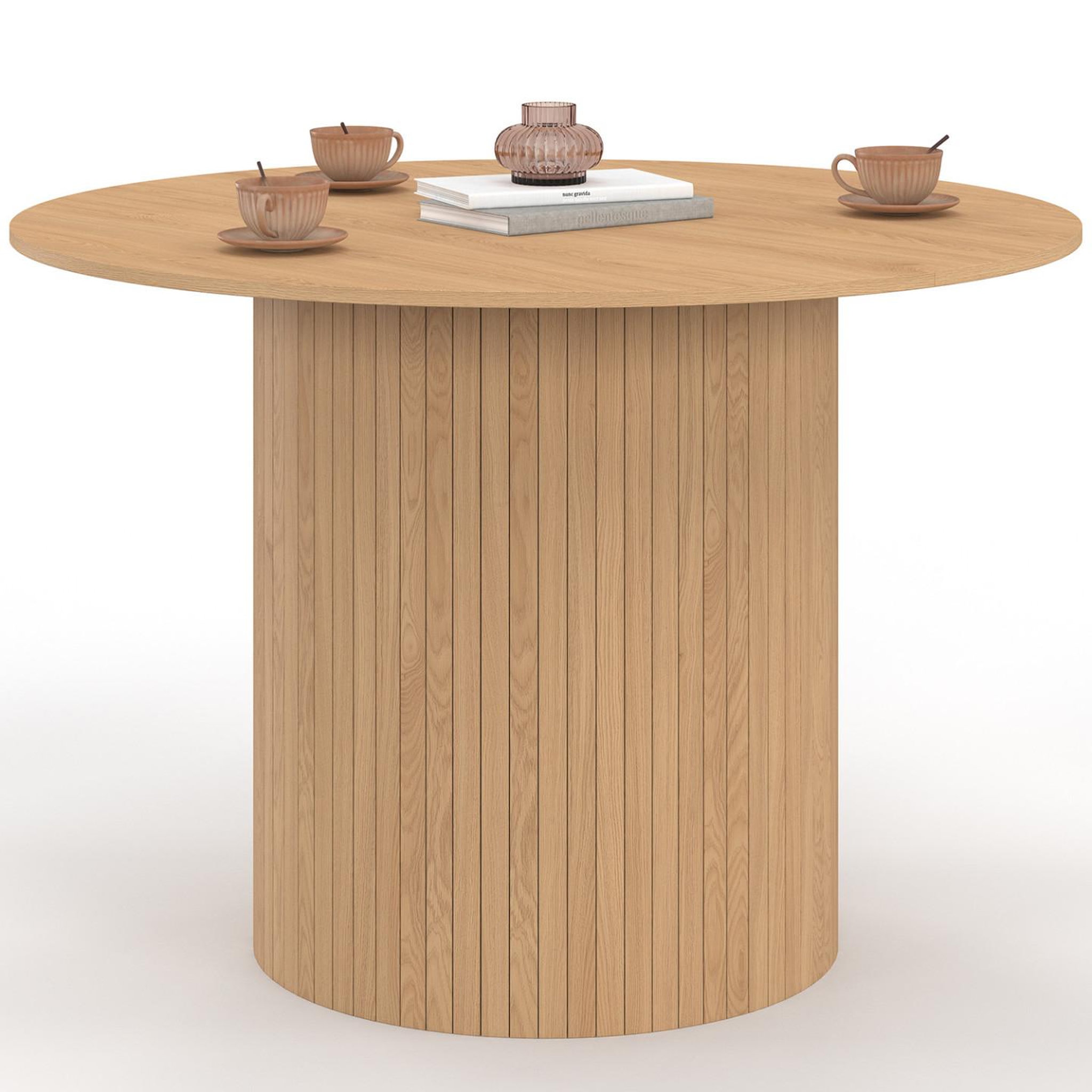 ID MARKET Table à manger ronde JULIETTE 6 personnes pied central effet lattes 110 cm