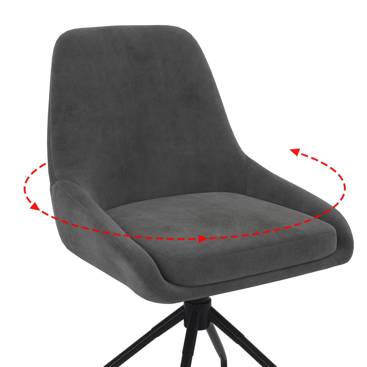 ID MARKET Lot de 4 chaises pivotantes THALYA en velours gris foncé avec accoudoirs