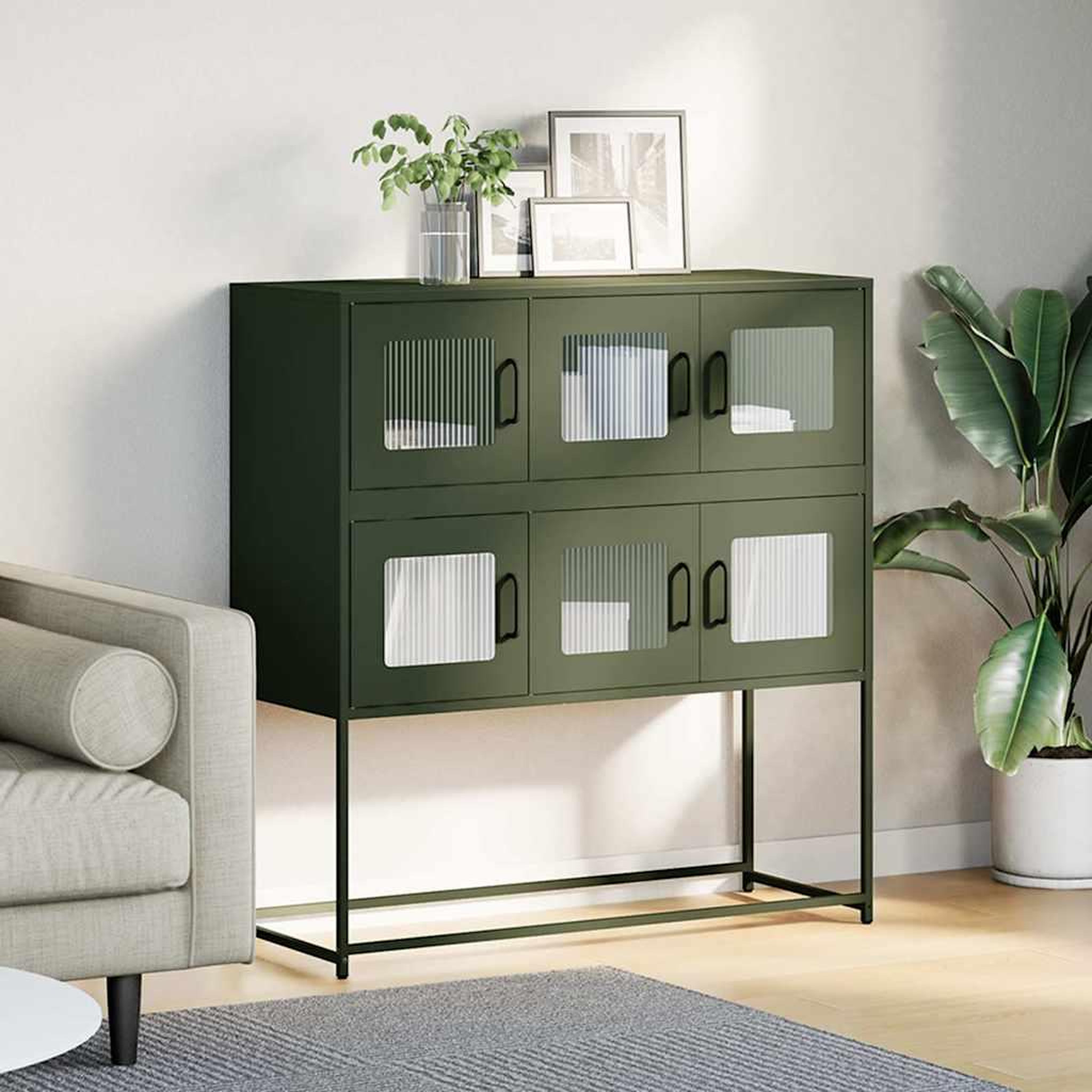 Voir la diapositive 3 : VIDAXL Buffet vert olive 100,5x39x107 cm acier lamine a froid