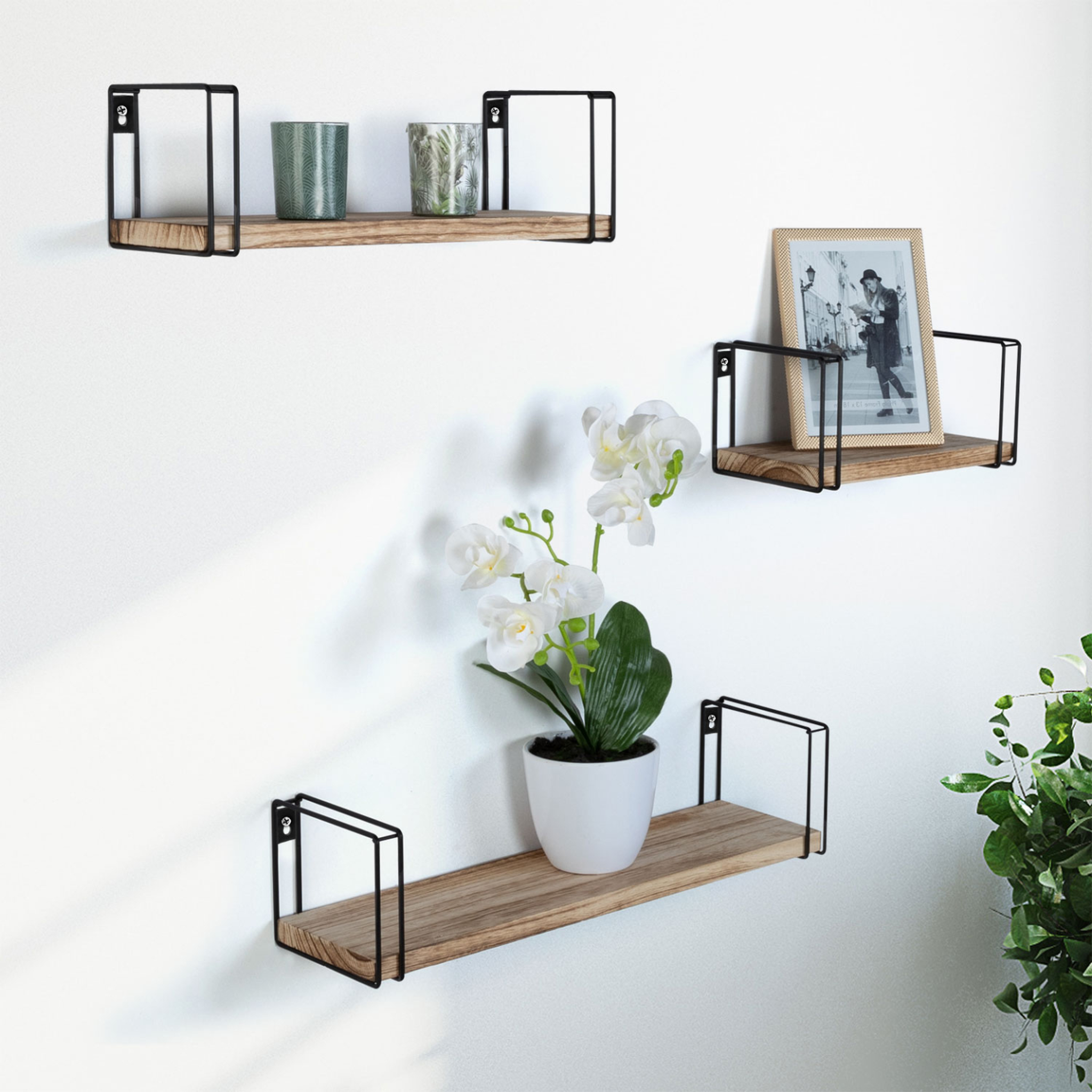 Voir la diapositive 2 : ID MARKET Lot de 3 étagères murales lily bois et métal design industriel