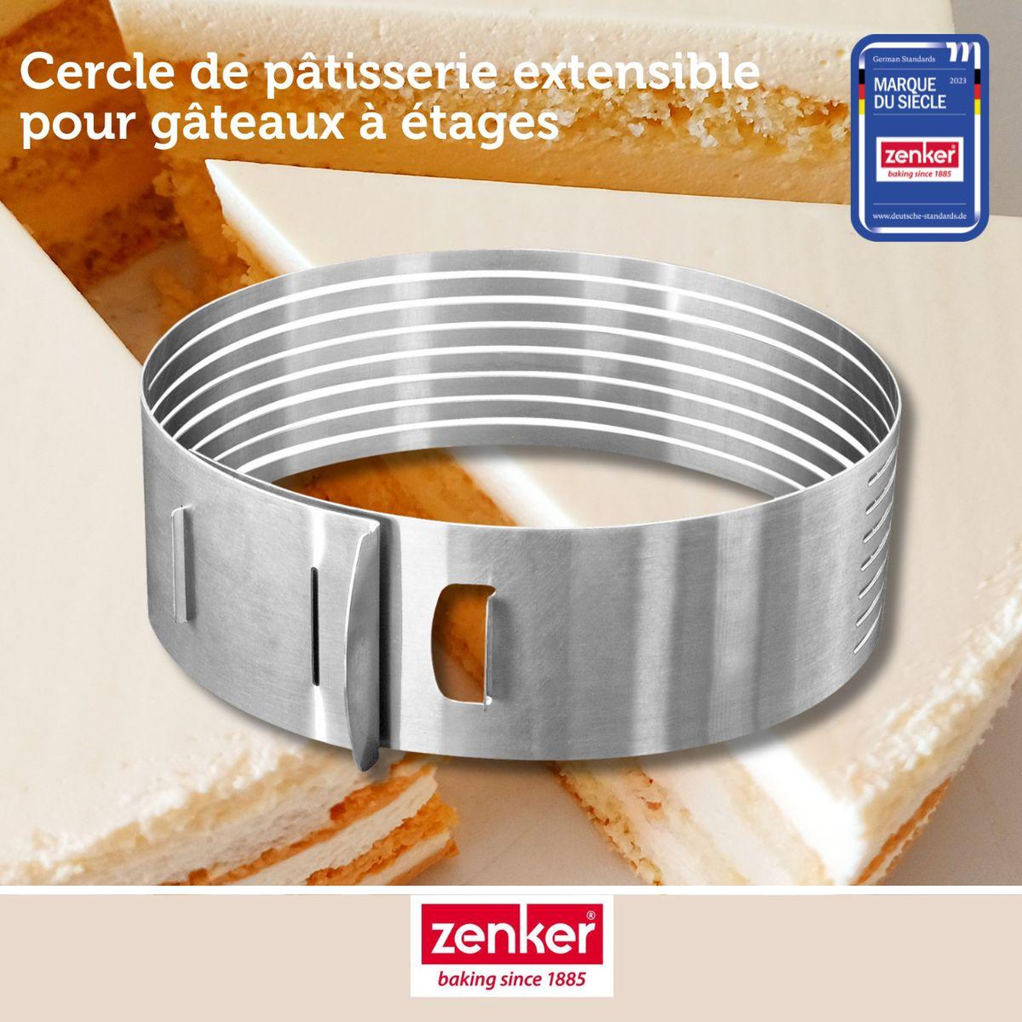 Voir la diapositive 2 : ZENKER Lot de 2 cercles à pâtisserie 26/28 cm en inox zenker smart pastry