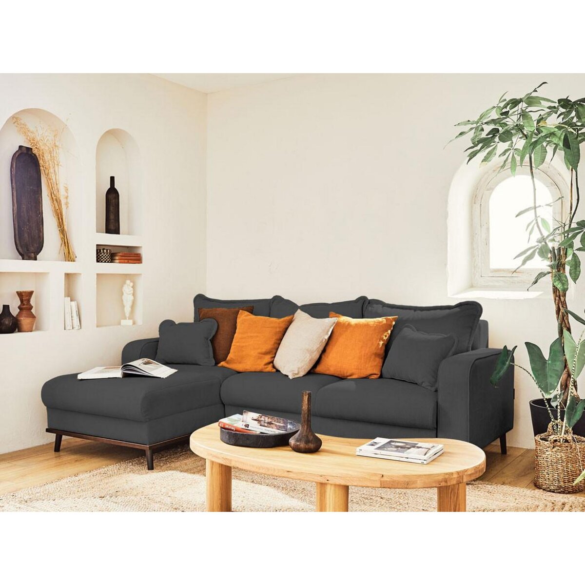 LISA DESIGN Albane - canapé d'angle gauche - 4 places - convertible avec coffre - en velours côtelé