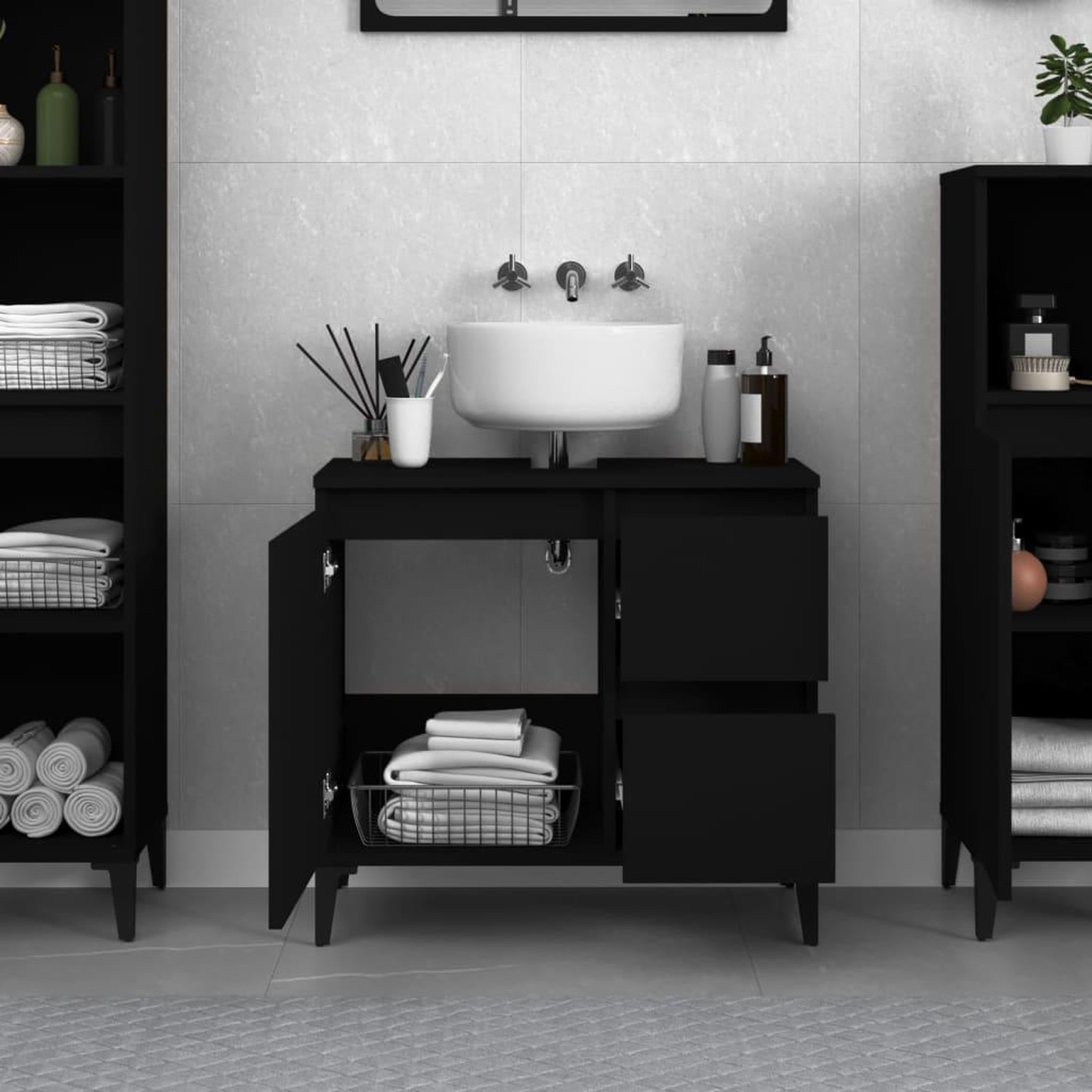 Voir la diapositive 3 : VIDAXL Armoire de salle de bain noir 65x33x60 cm bois d'ingenierie
