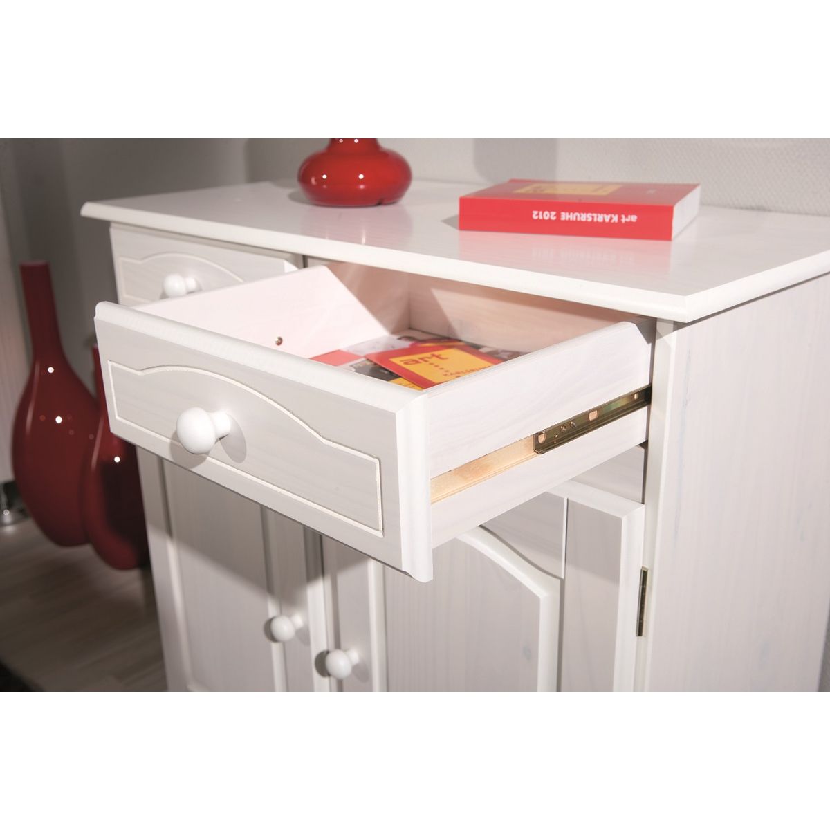 Buffet bas pin massif blanc - LUIS