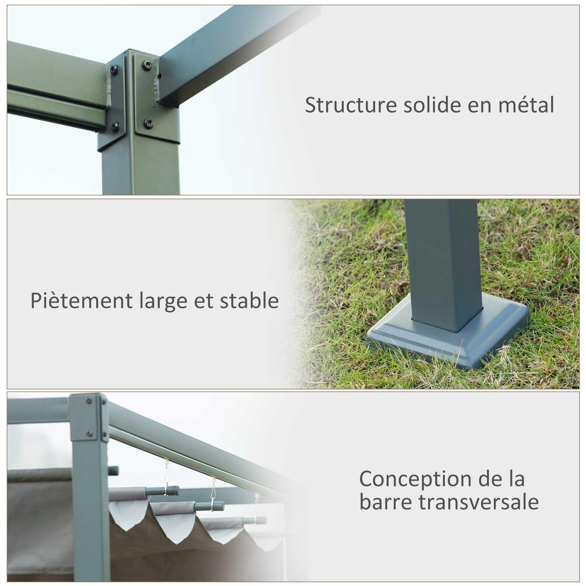 Voir la diapositive 6 : OUTSUNNY Pergola rétractable 2,98L x 2,13l x 2,22H m structure métal époxy anticorrosion toile polyester haute densité 180 g/m² incluse gris