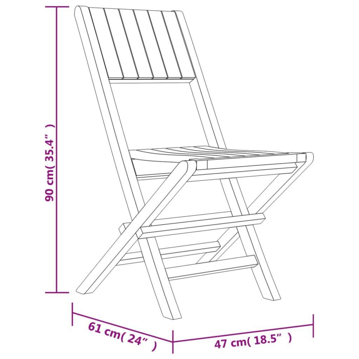 VIDAXL Chaises de jardin pliantes lot de 8 47x61x90cm bois massif teck