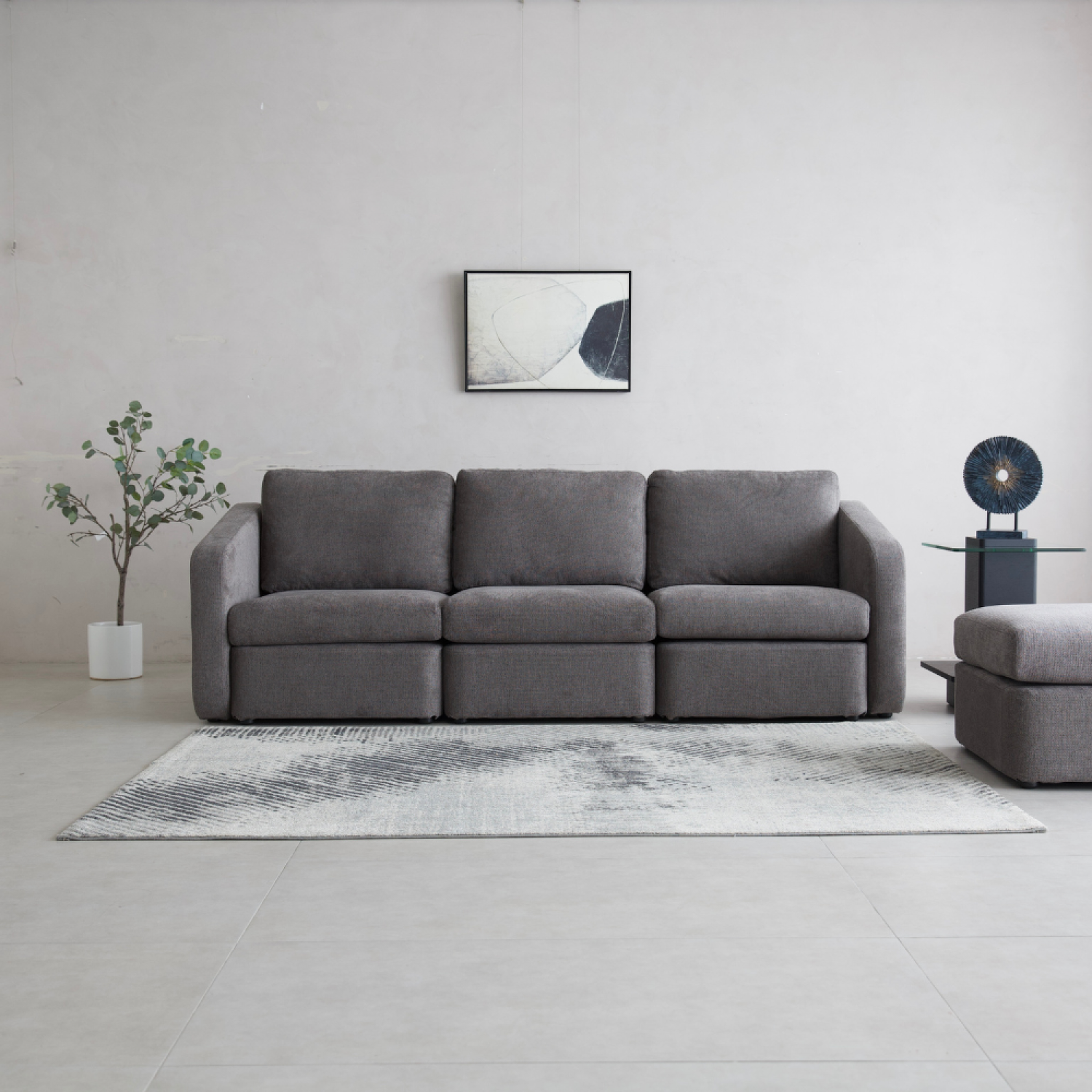 Voir la diapositive 5 : CONCEPT USINE Canapé 3 places modulable gris foncé avec pouf konekt