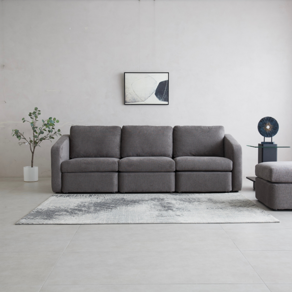 CONCEPT USINE Canapé modulable 3 places gris foncé avec pouf KONEKT