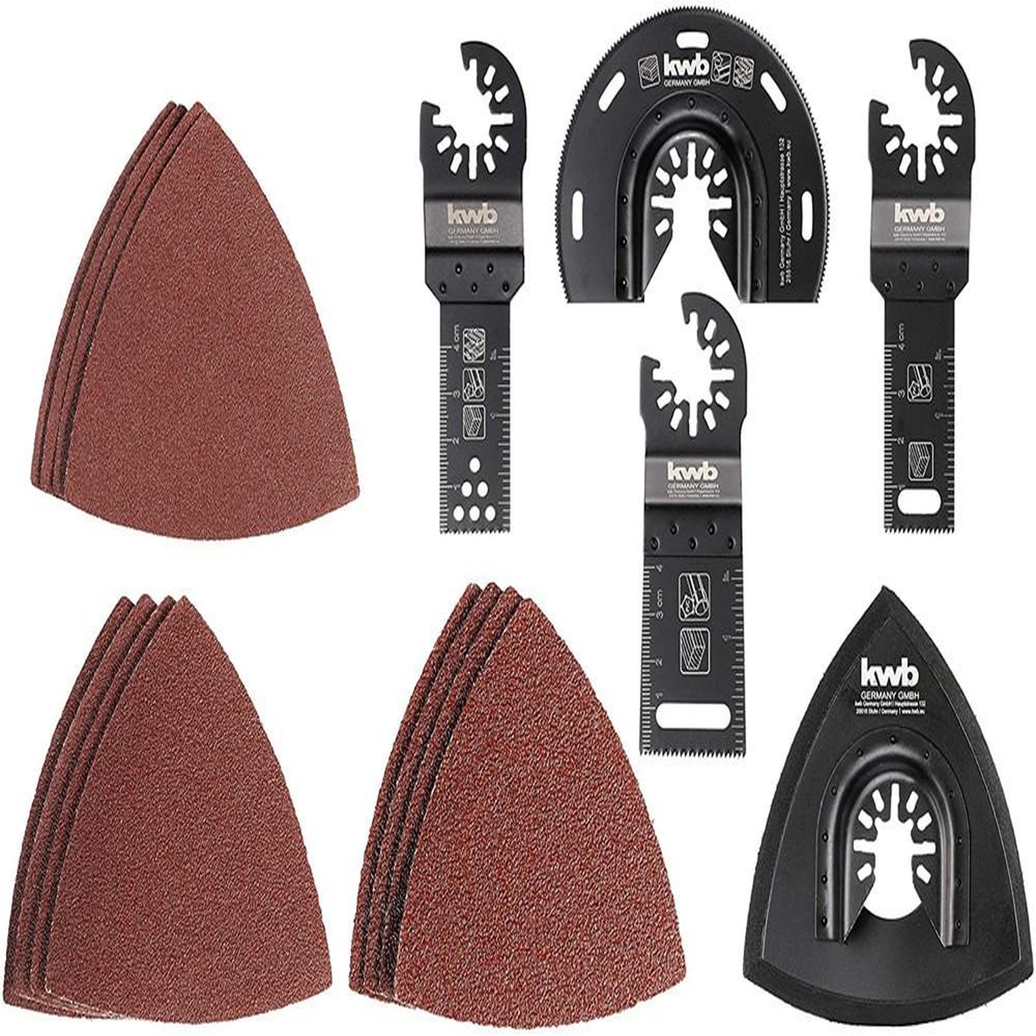 KWB Set de 17 outils multifonctions pour bois, métal et plastique (12 abrasifs et 5 lames)