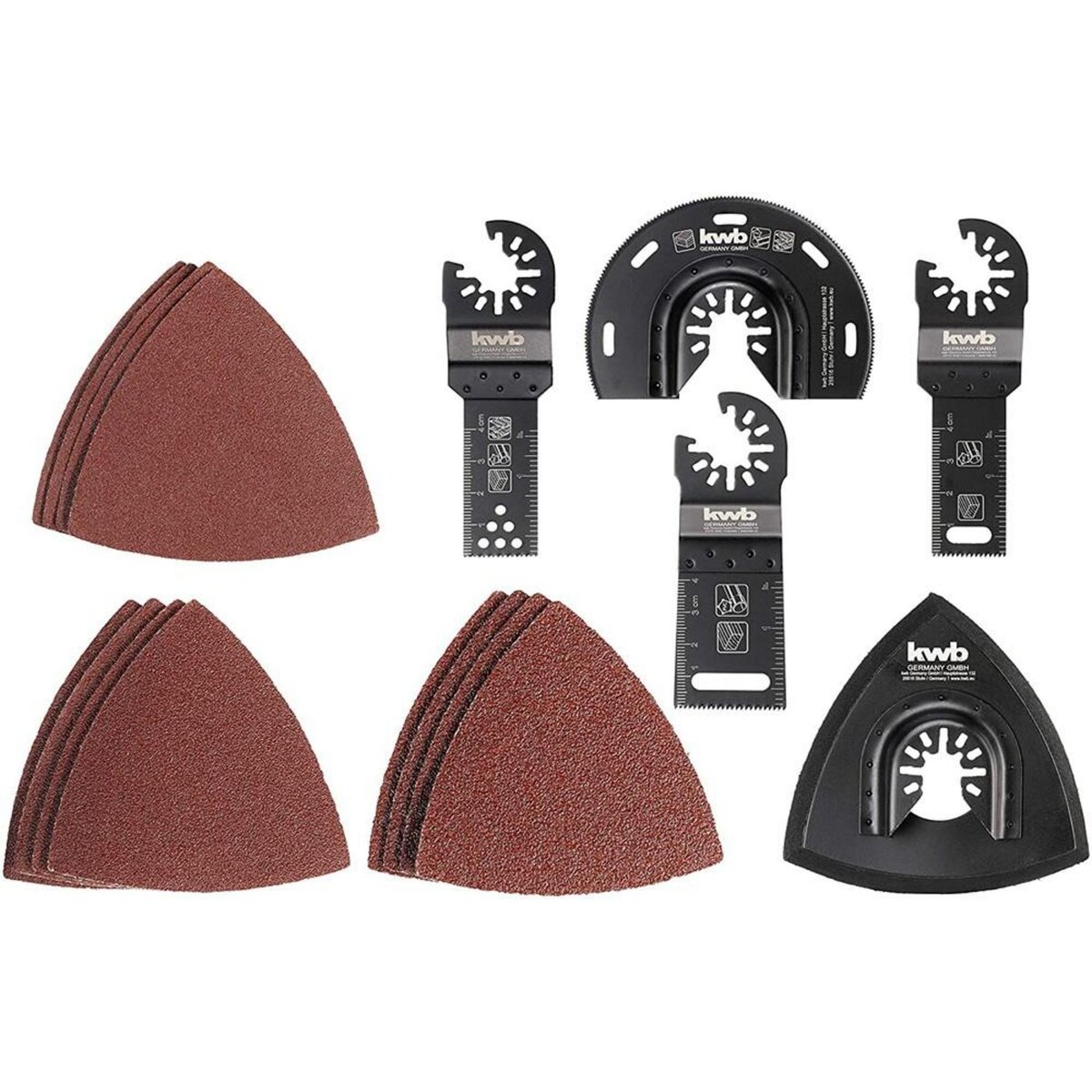 KWB Set de 17 outils multifonctions pour bois, métal et plastique (12 abrasifs et 5 lames)
