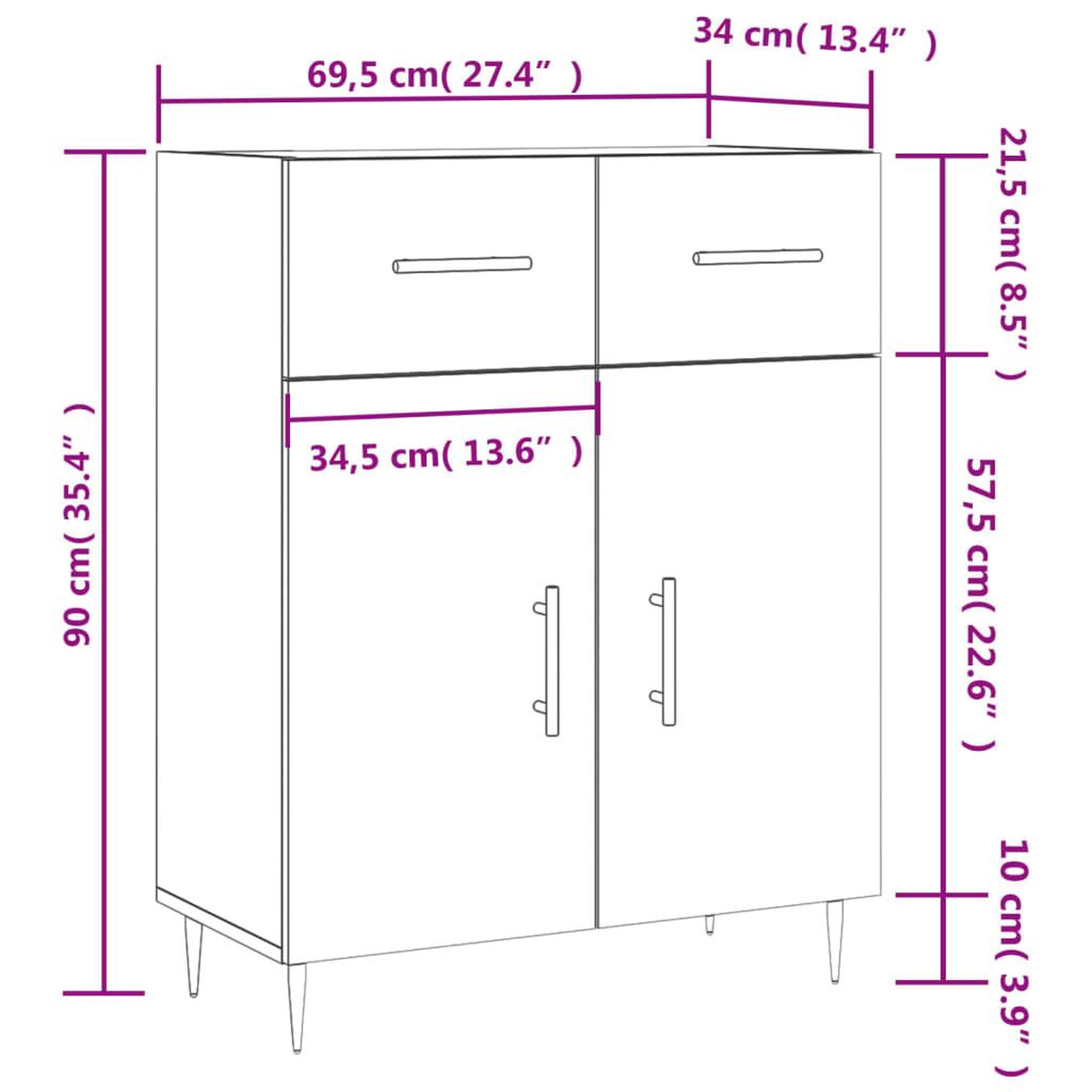 Voir la diapositive 6 : VIDAXL Buffet sonoma gris 69,5x34x90 cm bois d'ingenierie