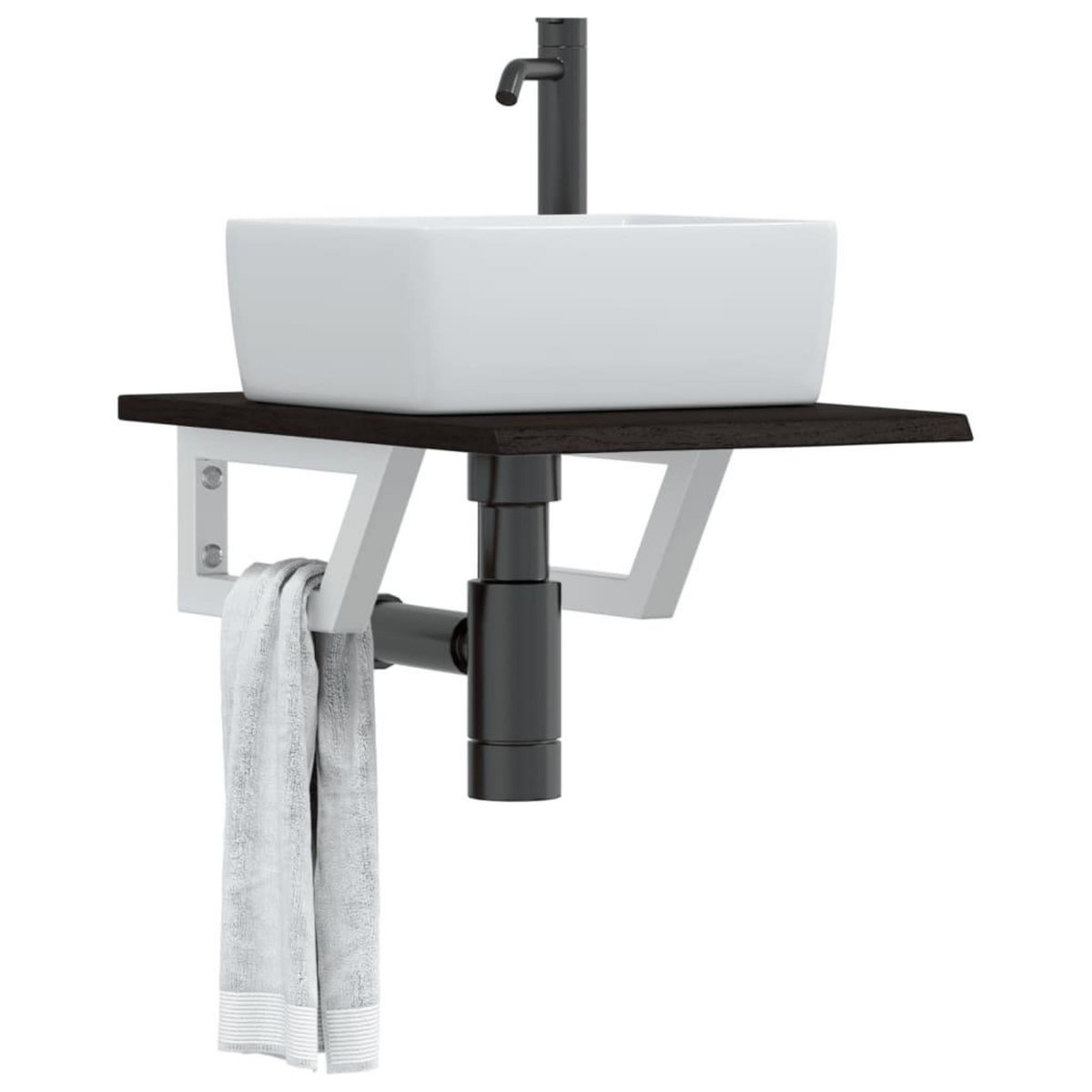 VIDAXL Etagere de vasque murale acier et bois de chene massif