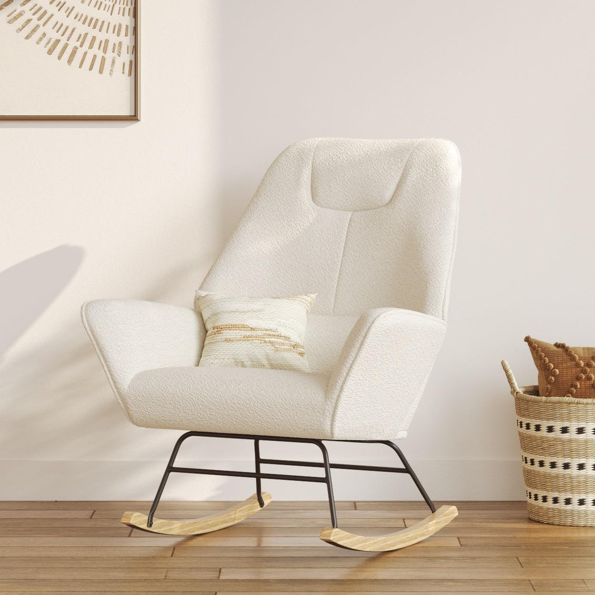 Voir la diapositive 2 : MAISON PAVANE Rocking-chair en tissu bouclé blanc-Shaun