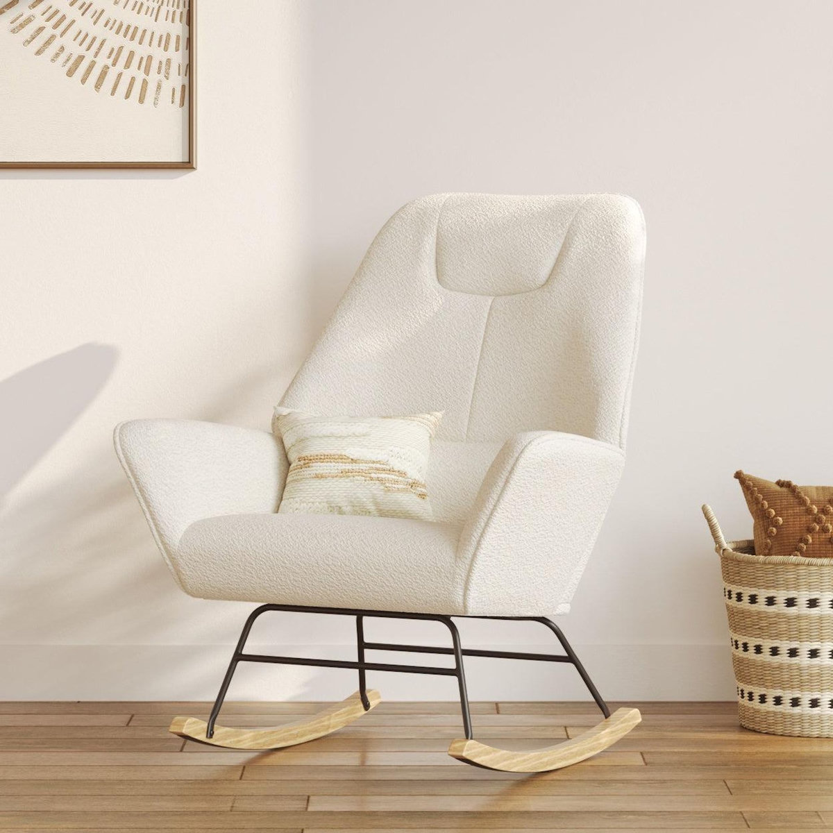 Rendez vous déco Rocking-chair en tissu bouclé blanc-Shaun