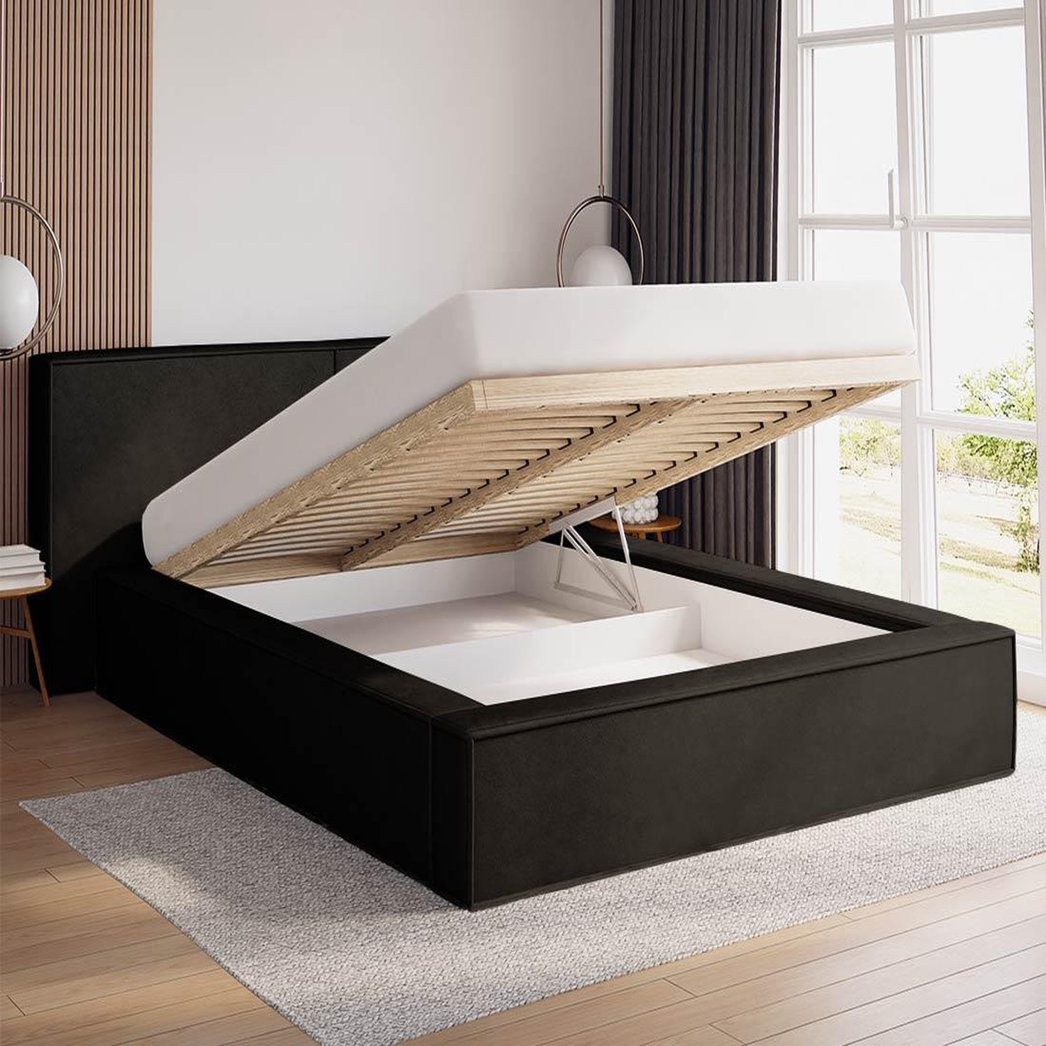 Voir la diapositive 2 : BEST MOBILIER Eros - lit coffre - 160x200 cm - sommier inclus - en velours