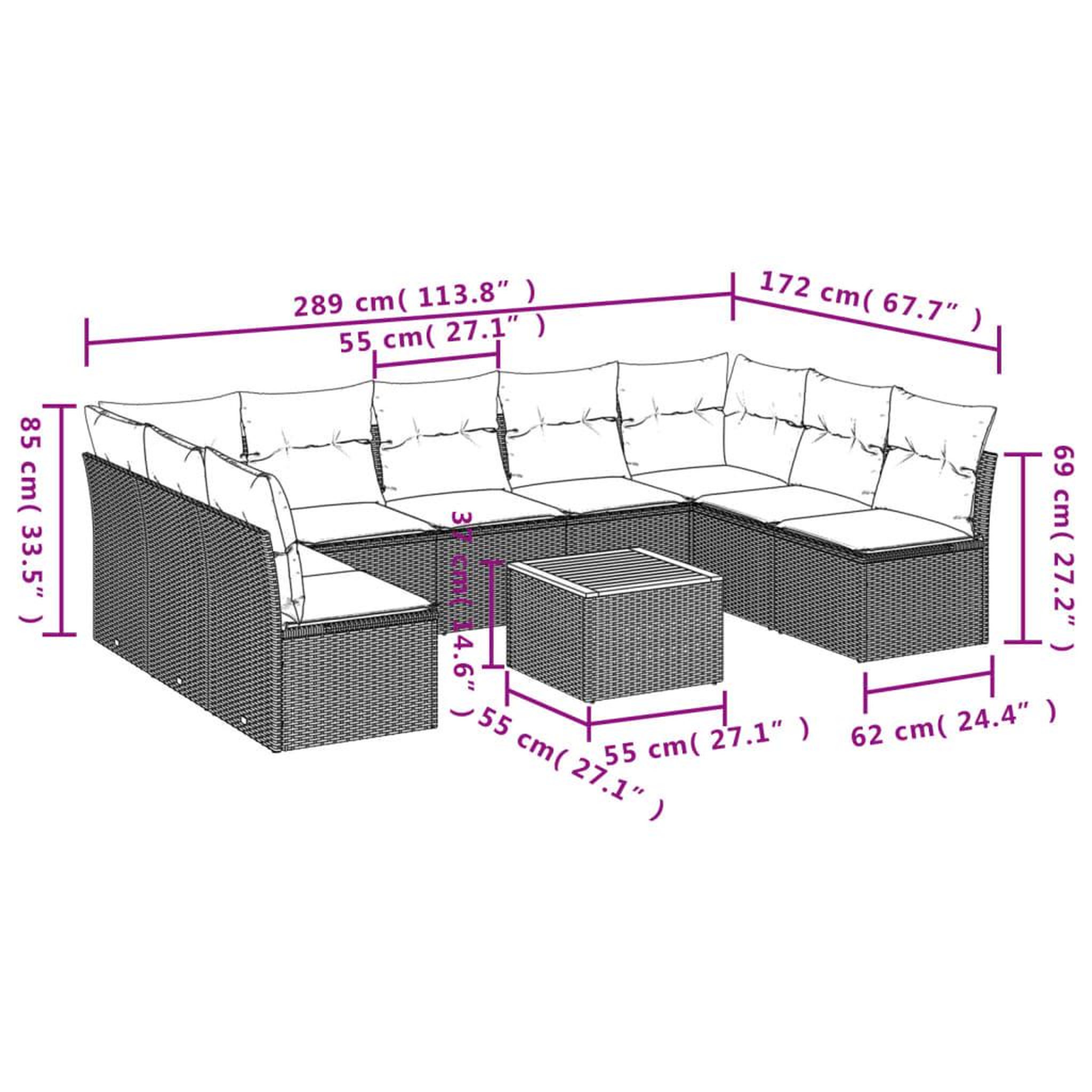 Voir la diapositive 4 : VIDAXL Salon de jardin avec coussins 10 pcs beige resine tressee