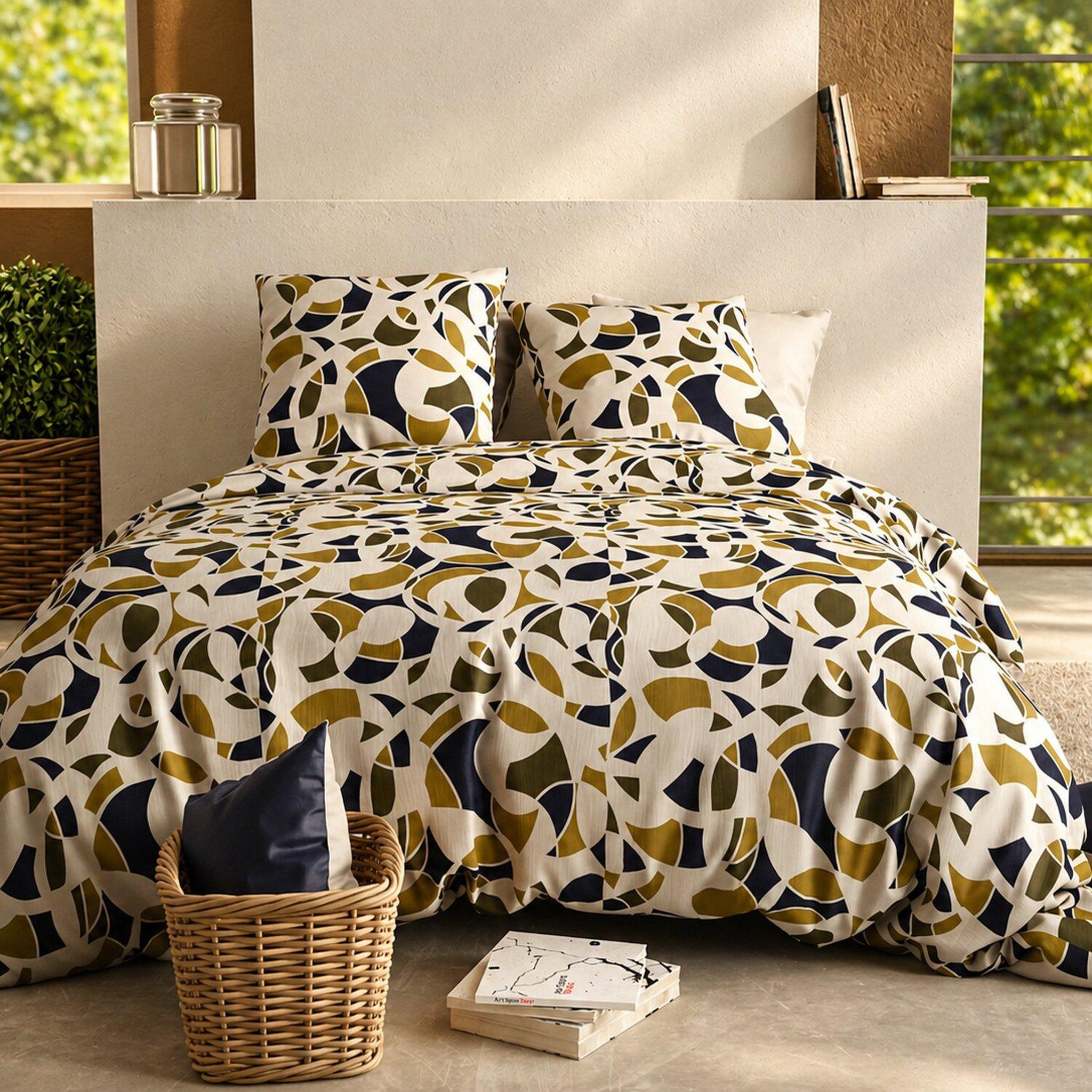 Voir la diapositive 1 : ATELIER DU COTON Parure housse de couette imprimée 100% coton 57fils klee