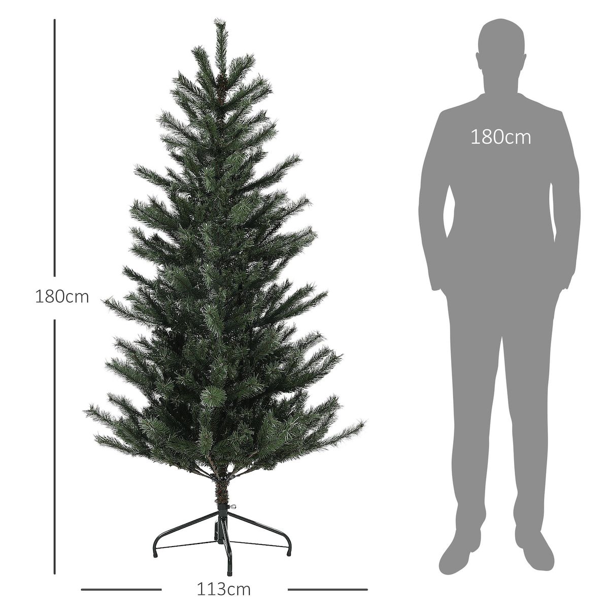 HOMCOM Sapin de Noël artificiel 180 cm arbre de Noël avec support en acier pliable, 467 branches, décoration de Noël effet réaliste, vert