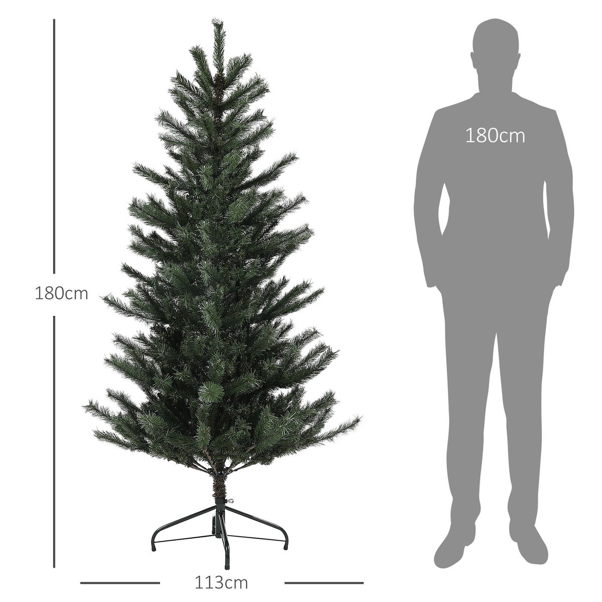 HOMCOM Sapin de Noël artificiel 180 cm arbre de Noël avec support en acier pliable, 467 branches, décoration de Noël effet réaliste, vert