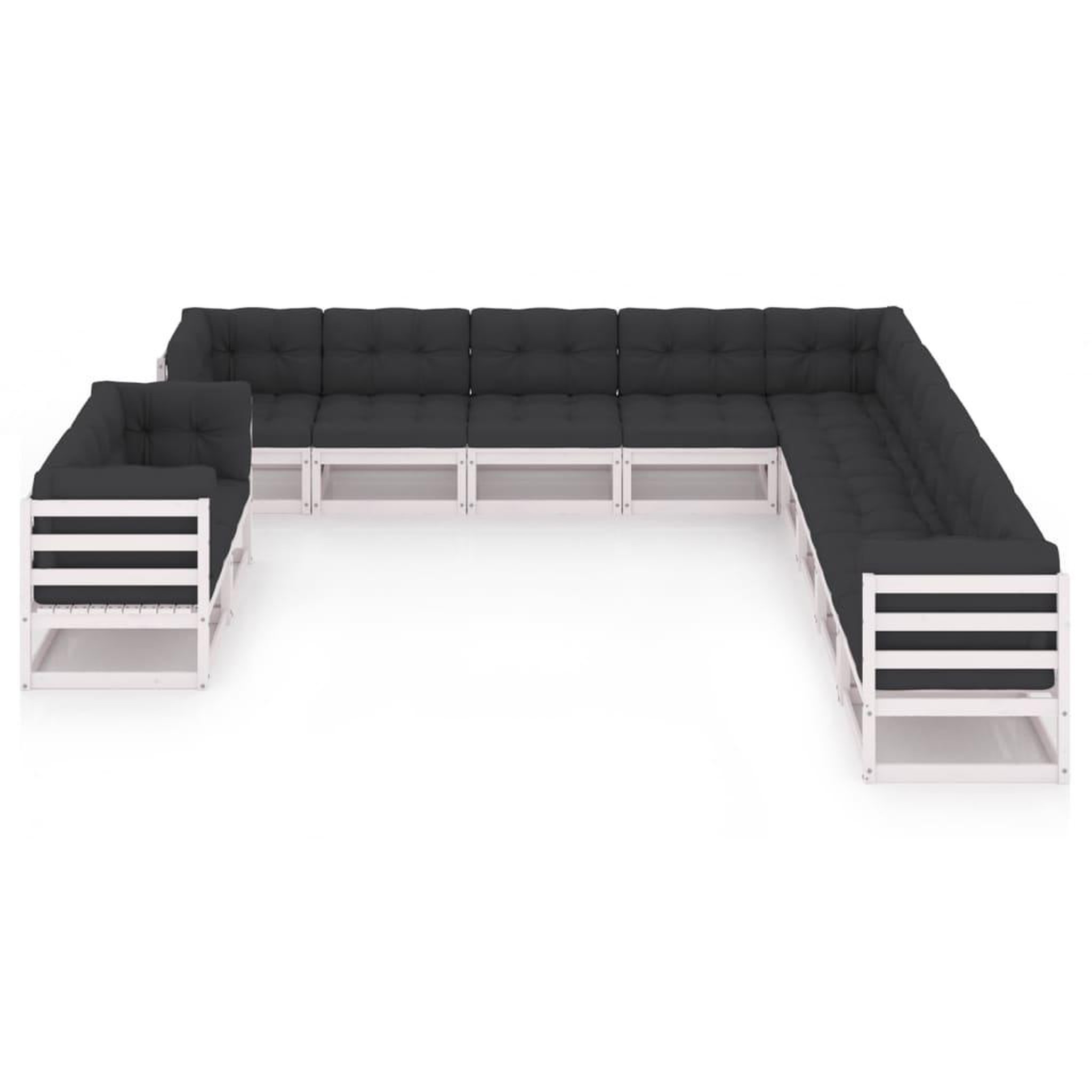 Voir la diapositive 2 : VIDAXL Salon de jardin 11 pcs avec coussins Blanc Bois de pin massif