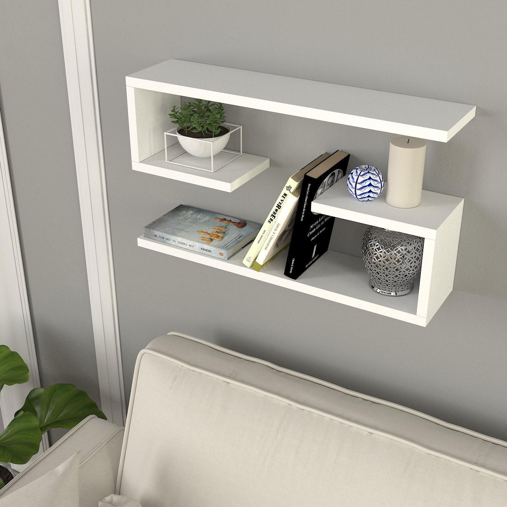 Voir la diapositive 4 : Habitat et Jardin Étagère murale en bois  jenika  - 60 x 14 x 18 cm - blanc
