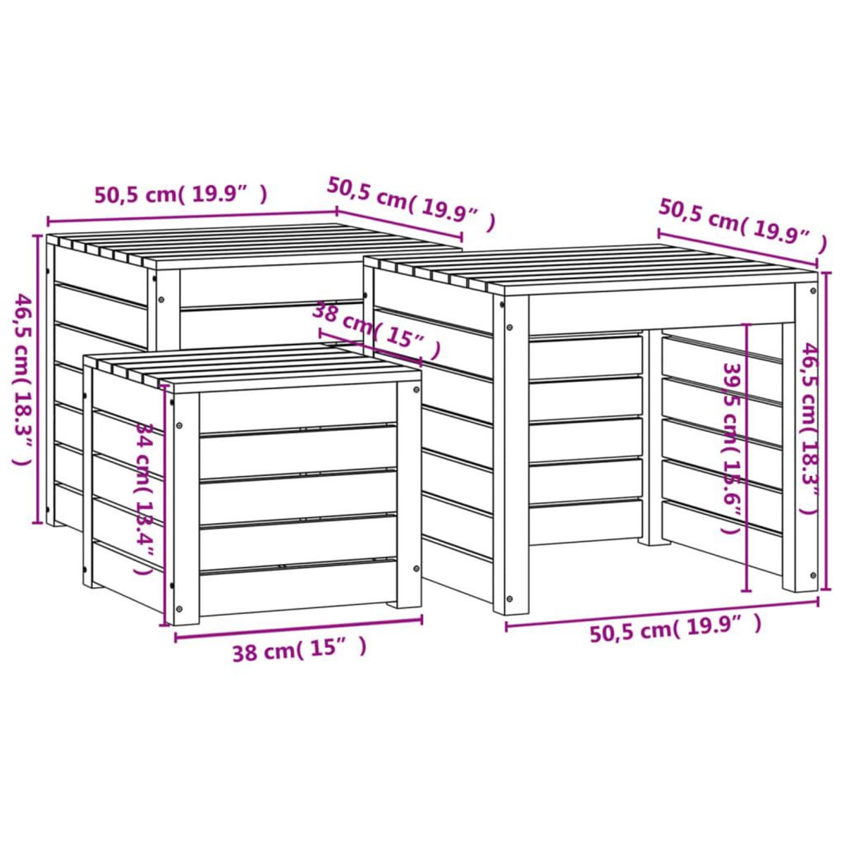 VIDAXL Ensemble de boîtes de jardin 3 pcs blanc bois de pin massif