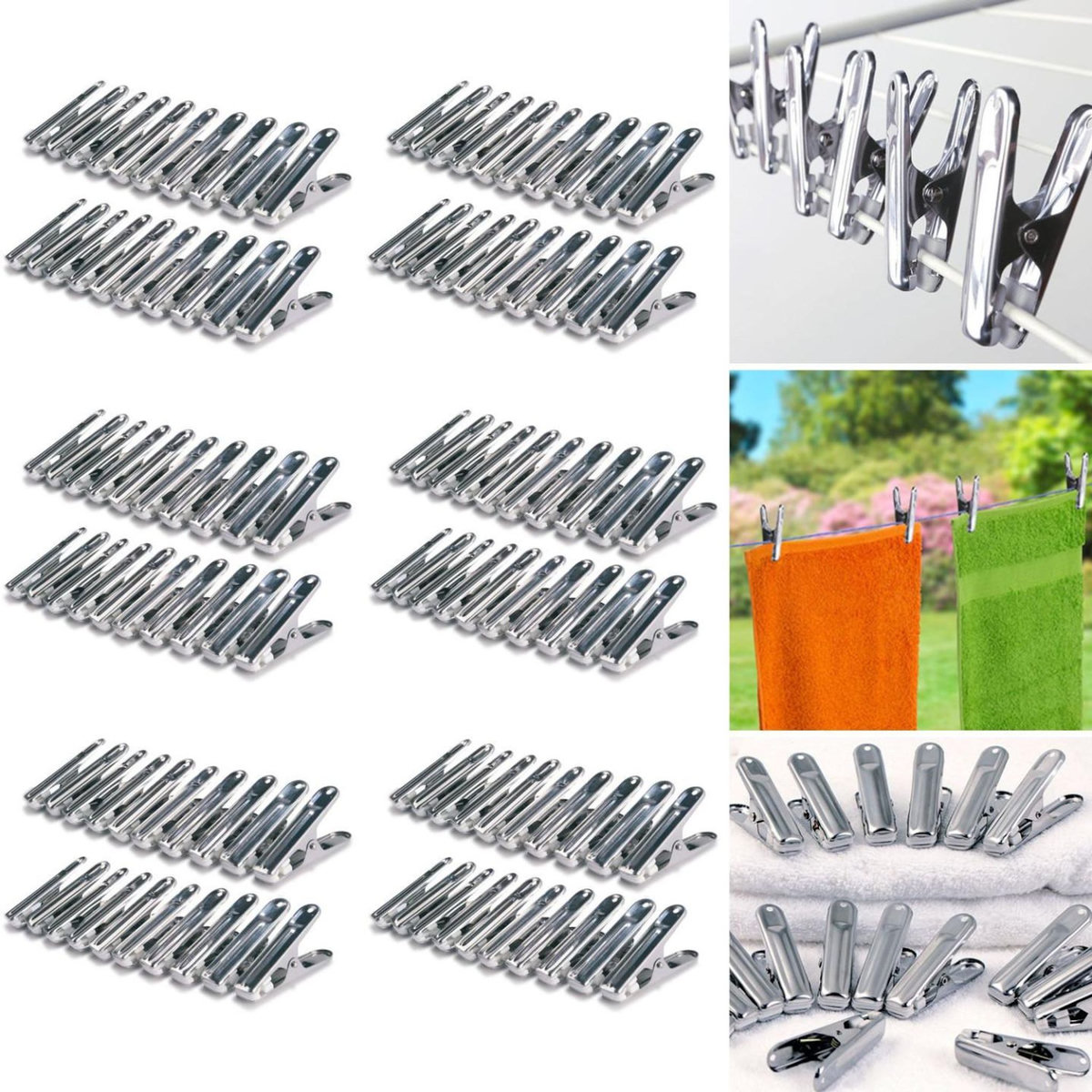 ID MARKET 120 pinces à linge inox, pinces incassables, inusables, ne rouillent pas