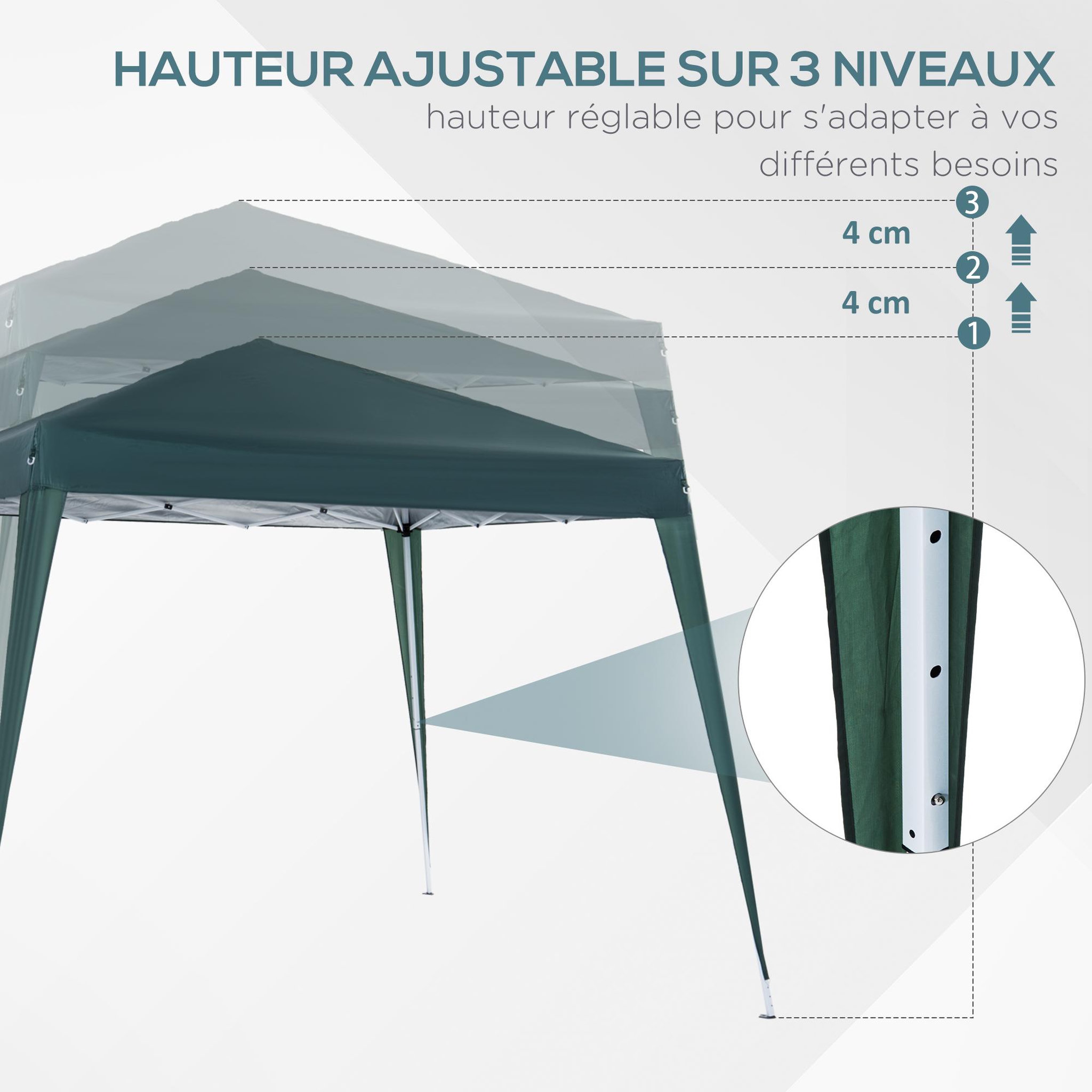 Voir la diapositive 6 : OUTSUNNY Tonnelle barnum de jardin pop-up pliant 2,4L x 2,4l x 2,5H m acier polyester imperméabilisé anti UV avec sac de transport vert