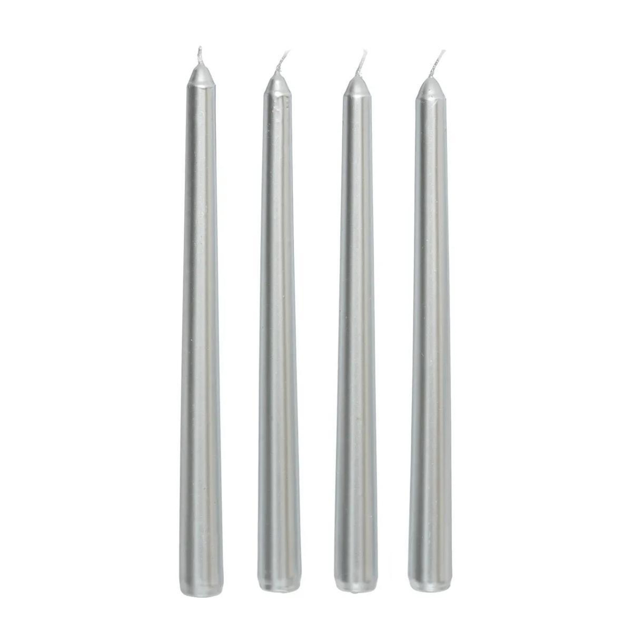 ATMOSPHERA Lot de 4 bougies bâton  satin  25cm argent