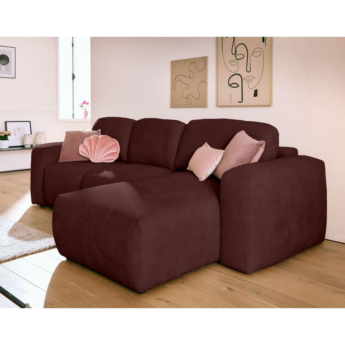 LISA DESIGN Sorrente - canapé d'angle réversible - convertible avec coffre - 4 places - en tissu texturé