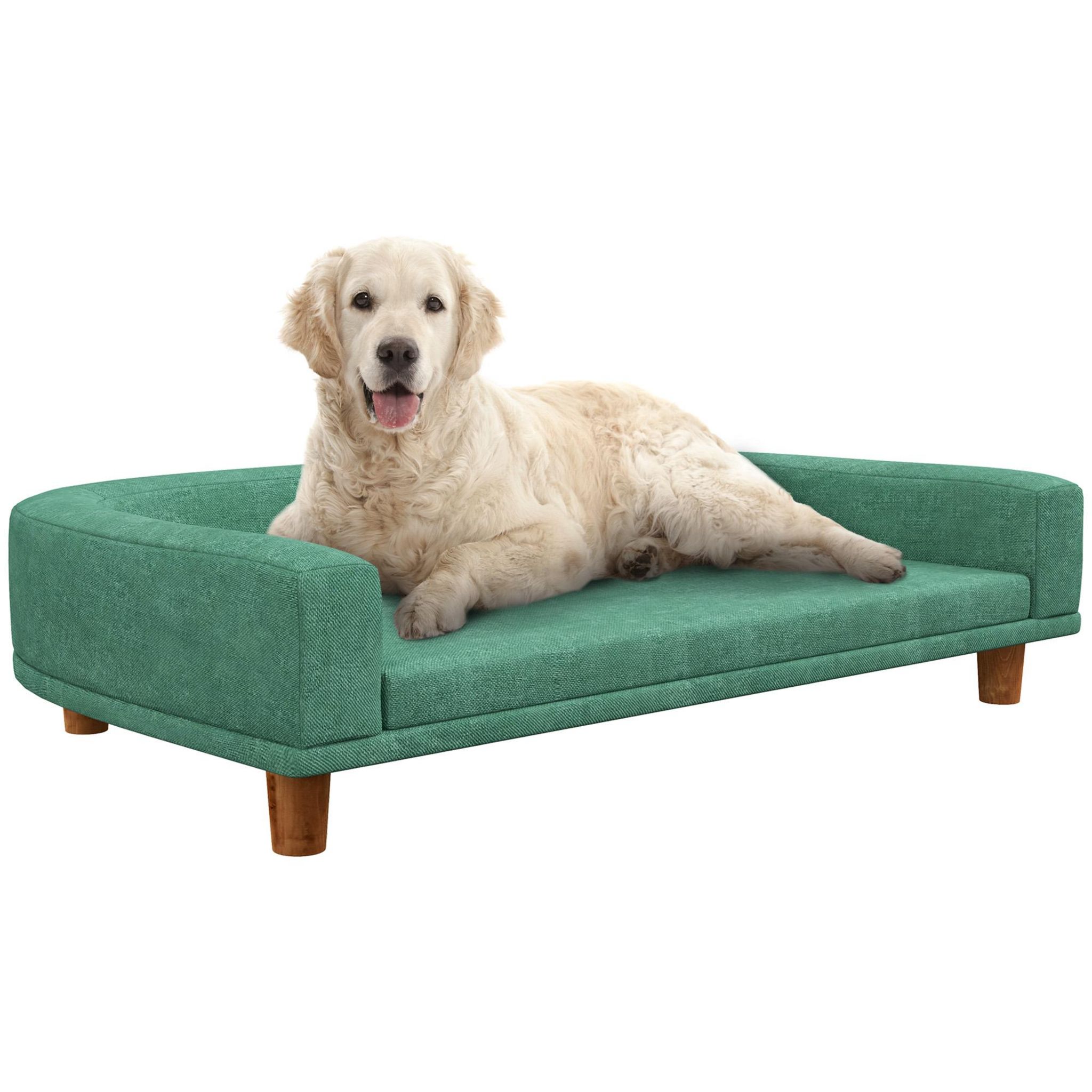 PAWHUT Canapé chien lit pour chien design scandinave coussin déhoussable dim 98L x 67l x 25H cm pieds bois tissu polyester vert