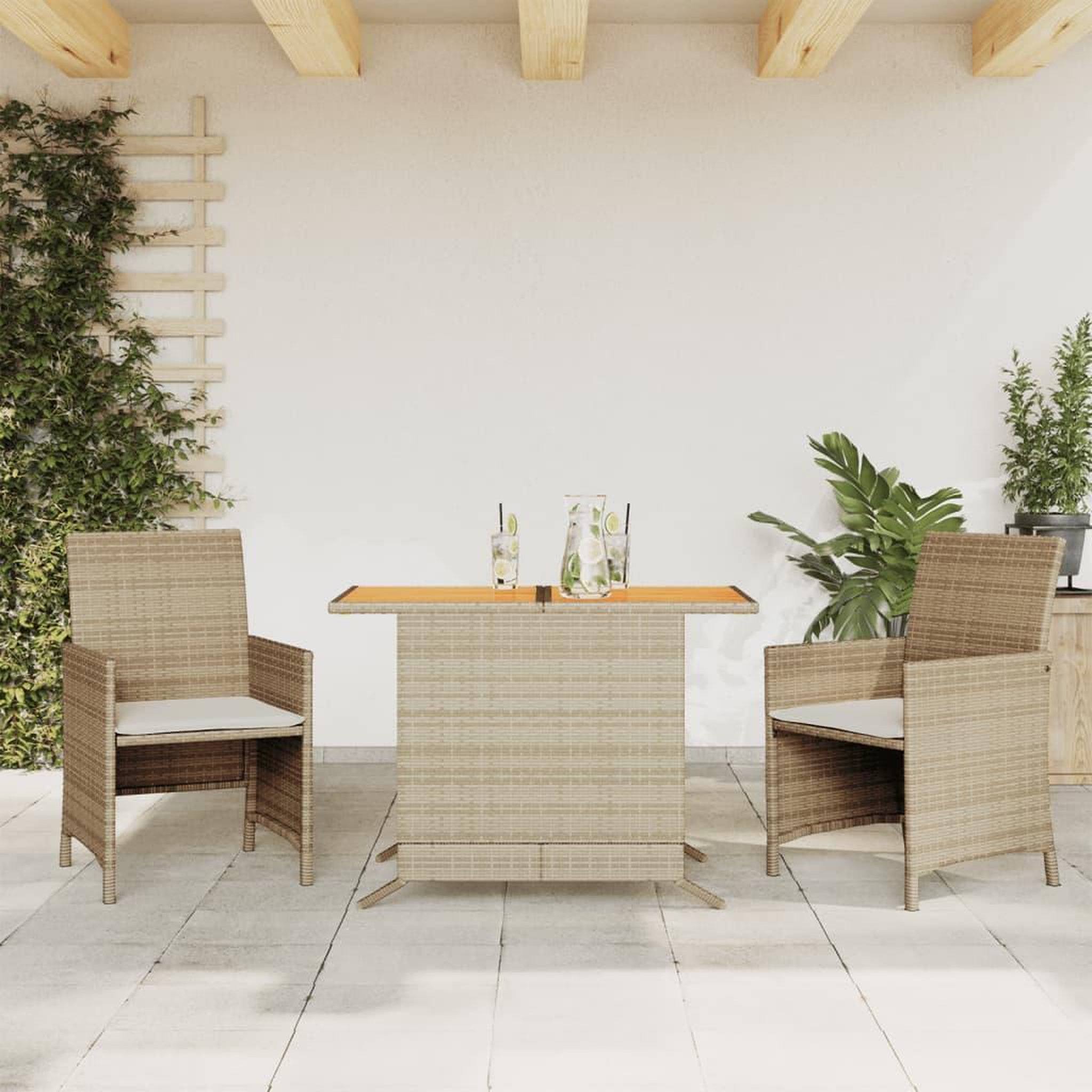 VIDAXL Ensemble de bistro 3 pcs avec coussins beige resine tressee