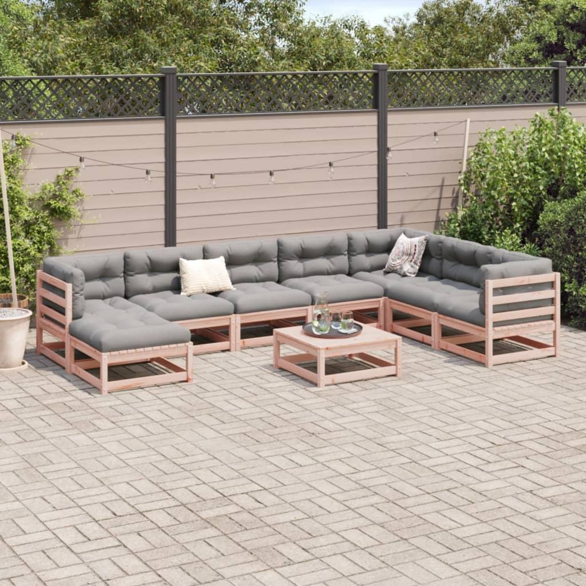 VIDAXL Salon de jardin 9 pcs avec coussins sapin de douglas solide