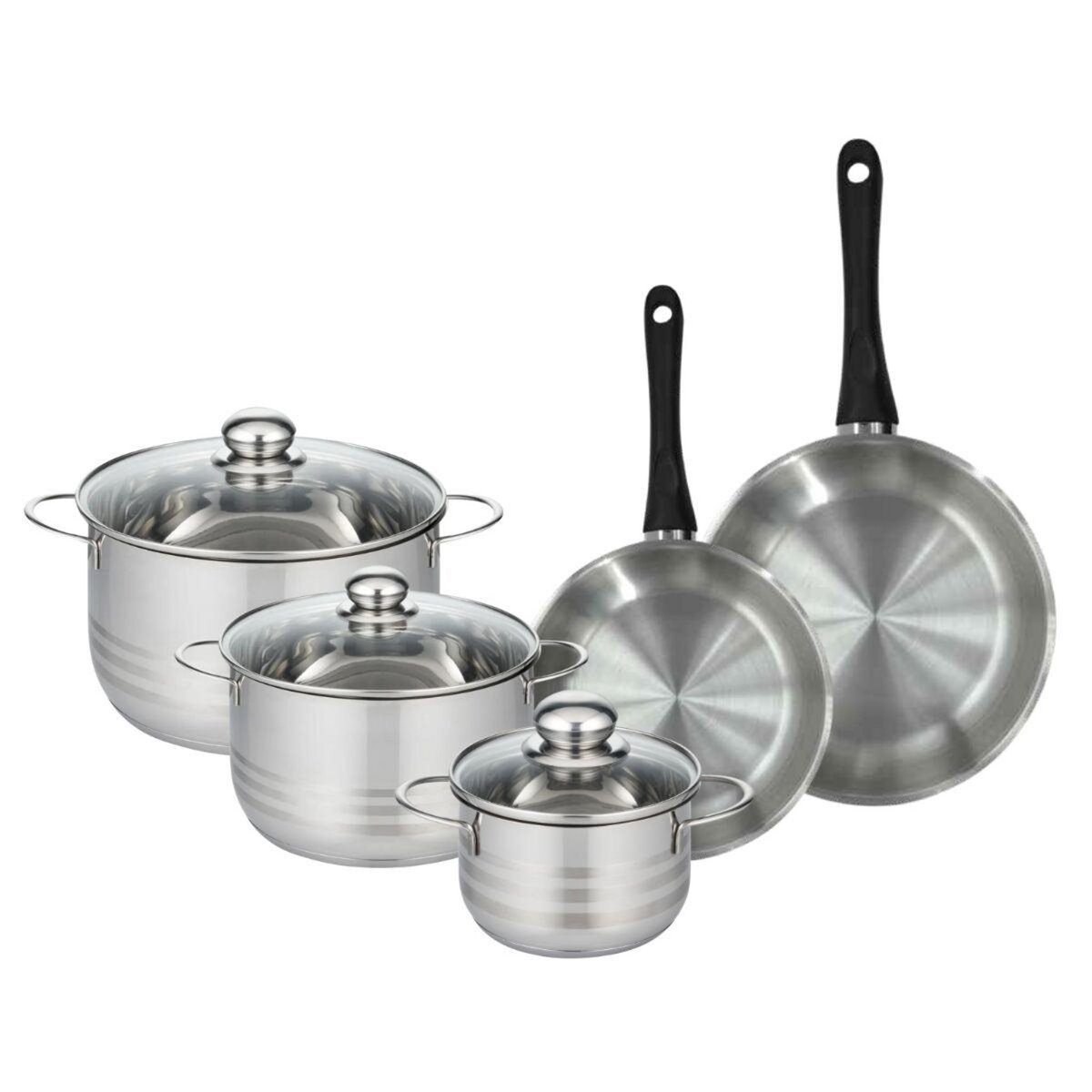 Fackelmann Set de 2 poêles 20 et 24 cm en inox et 3 faitouts inox 16, 20 et 24 cm Fackelmann Geneva