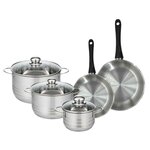 Fackelmann Set de 2 poêles 20 et 24 cm en inox et 3 faitouts inox 16, 20 et 24 cm Fackelmann Geneva