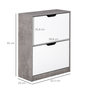 Voir la diapositive 3 : HOMCOM Armoire à chaussures meuble à chaussures dim. 62L x 26l x 81H cm 2 portes abattantes blanc effet béton ciré