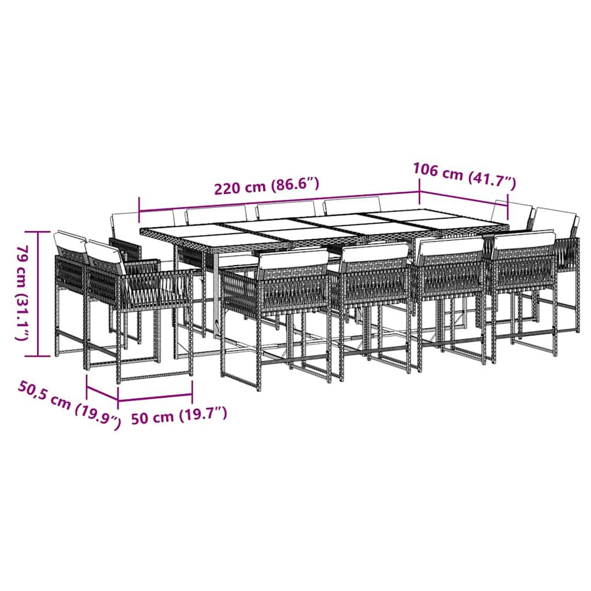 Voir la diapositive 5 : VIDAXL Ensemble a manger de jardin coussins 13 pcs gris resine tressee
