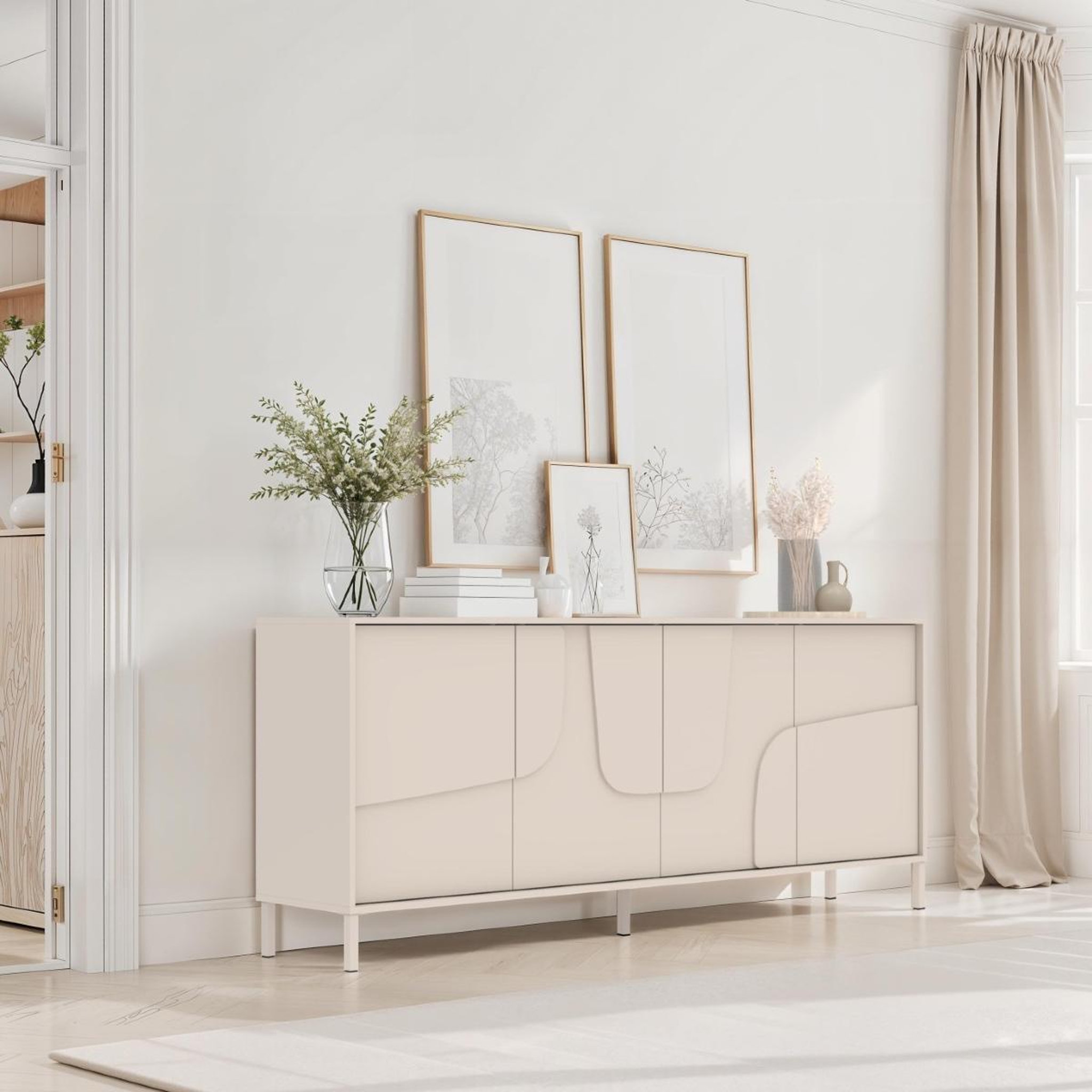 Voir la diapositive 6 : JLC KREATION Buffet moderne 4 portes 205cm beige EROS